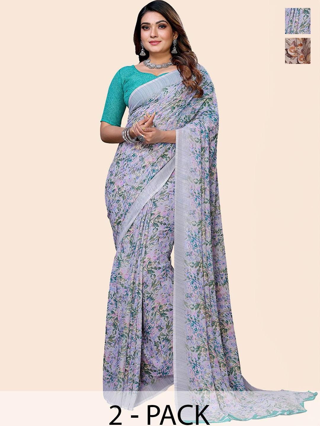 

Moda Rapido Floral Poly Georgette Saree, Brown