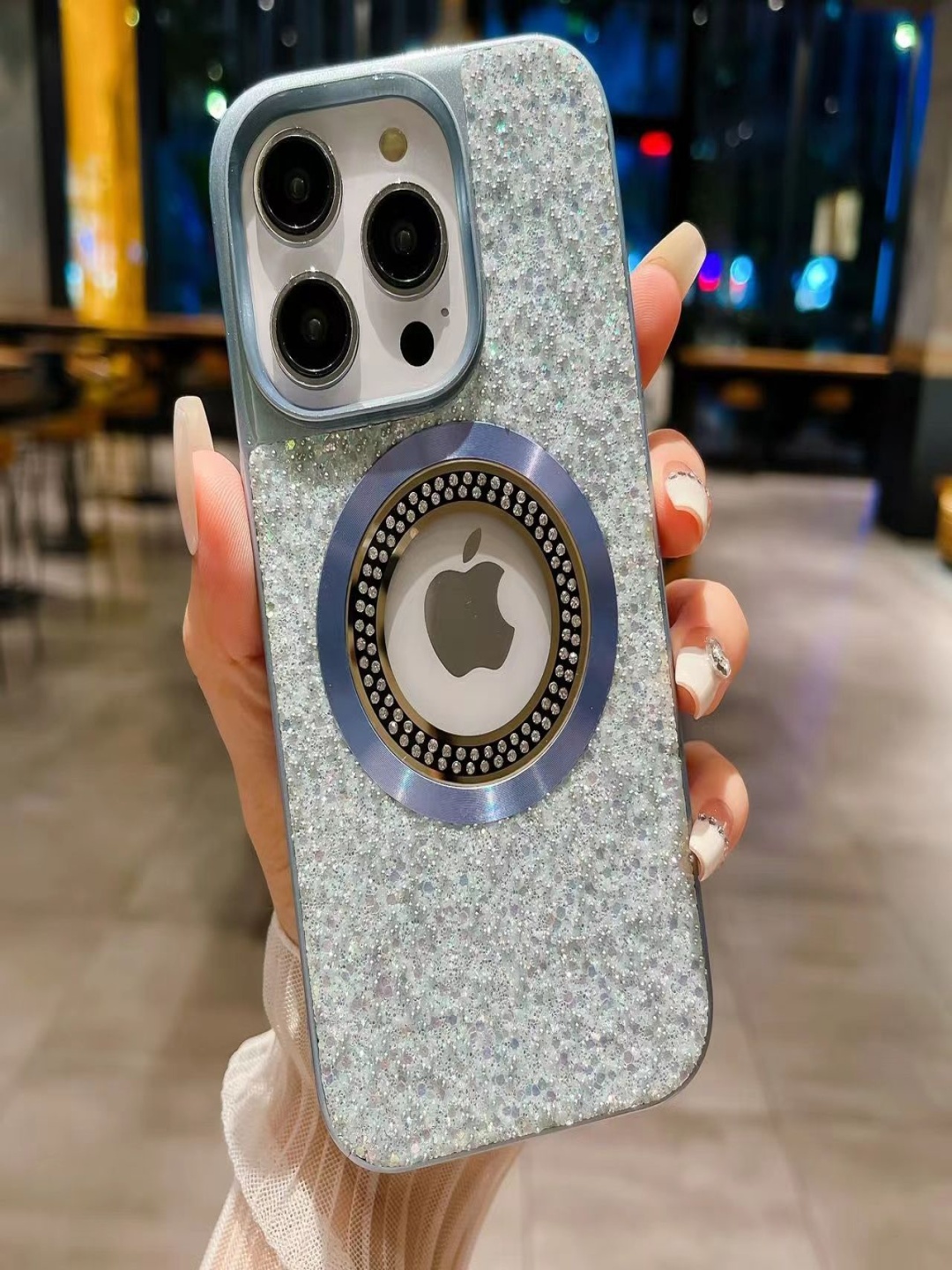 

Luxury Kase LK083 Quirky Printed iPhone 12 Pro Sparkling Powder Mag-Safe Back Case, Blue