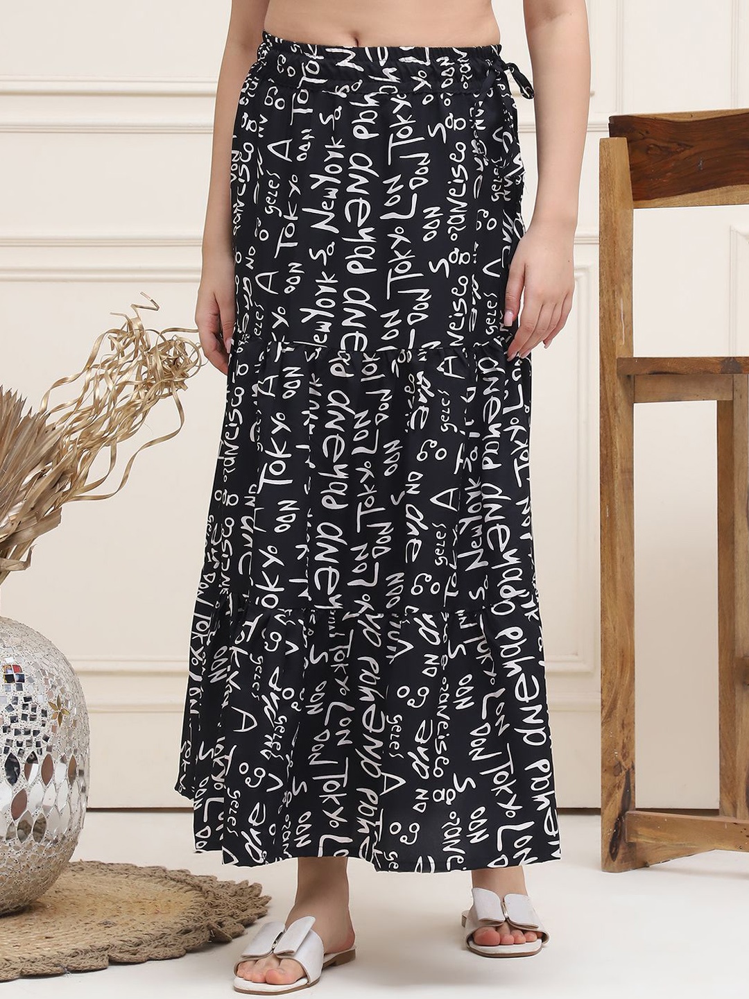 

Valles365 by S.C. Women Printed A-Line Maxi Skirt, Black