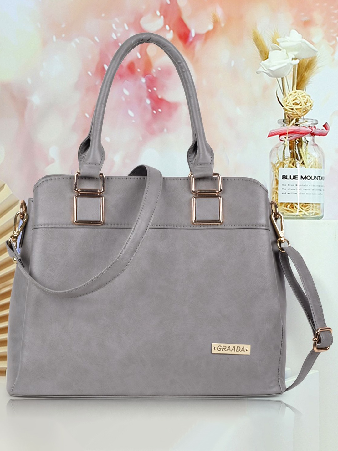 

GRAADA Oversized Structured Satchel, Grey