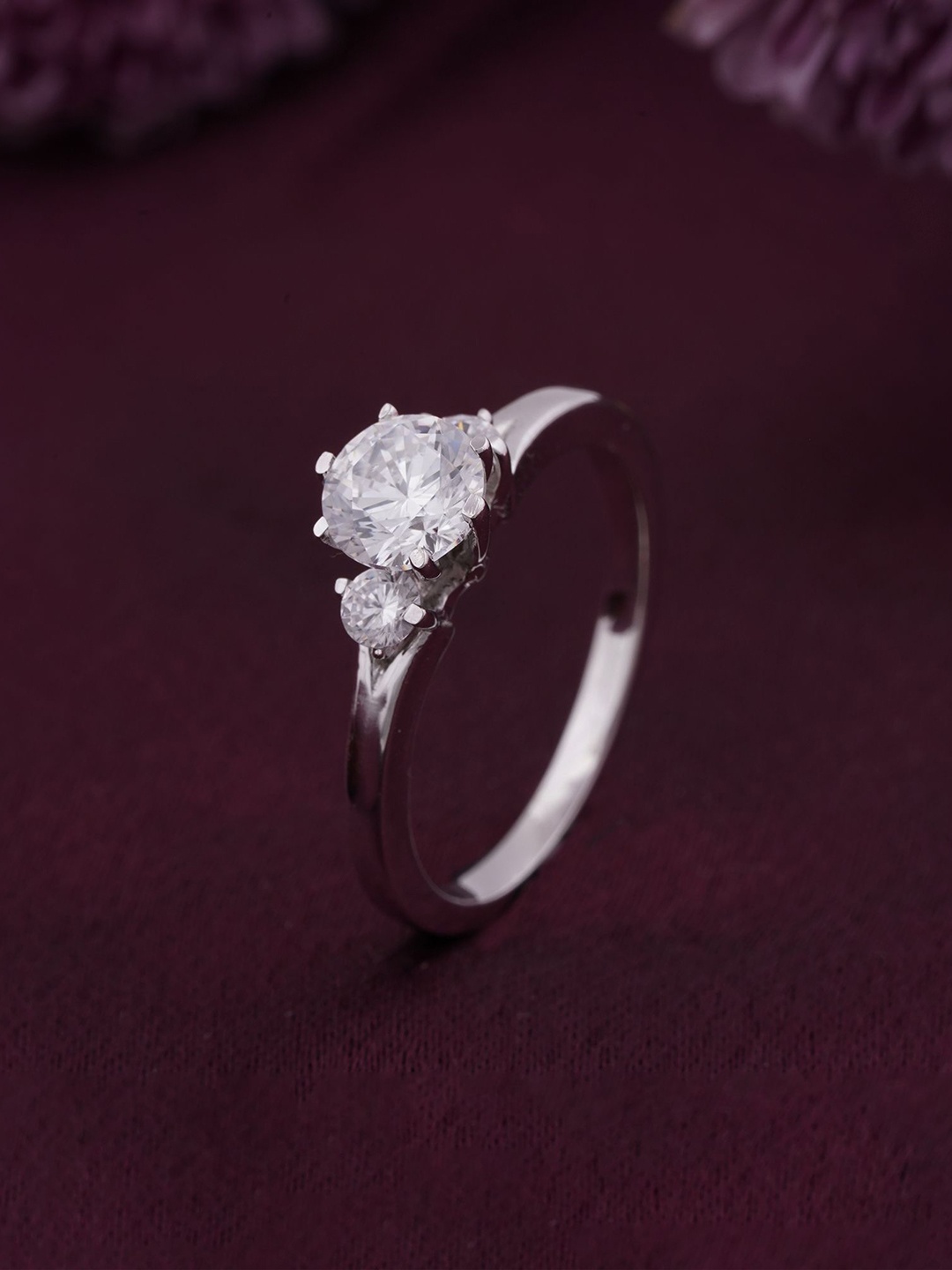 

Zalkari 925 Silver-Plated Three Stone Cubic Zirconia Studded Finger Ring