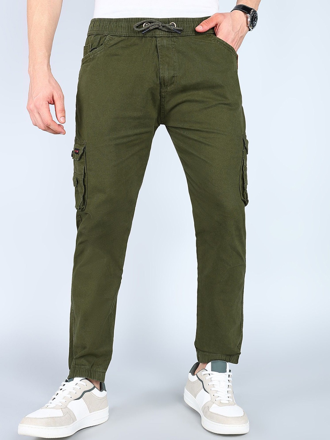 

BAESD Men Relaxed Cargos Regular Fit Mid-Rise Trousers, Green