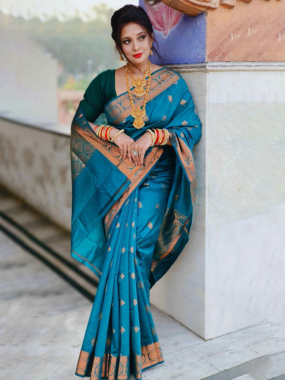 

Shopeezy Tex Fab Ethnic Motifs Woven Design Zari Pure Cotton Sambalpuri Saree, Green