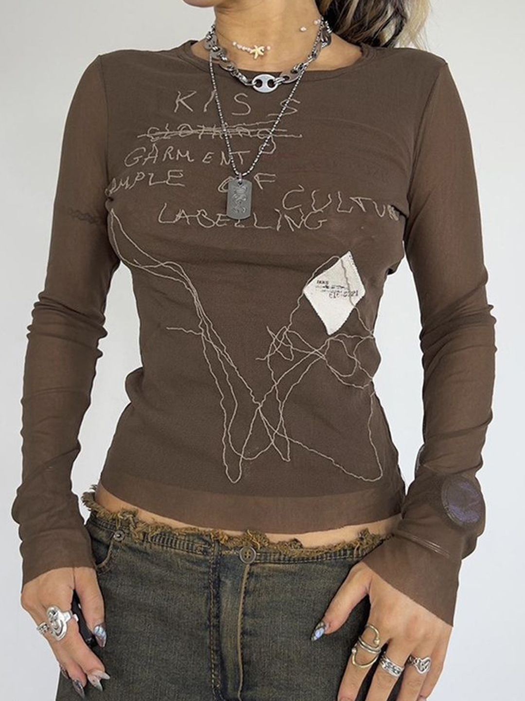 

LULU & SKY Embellished Crop Top, Brown