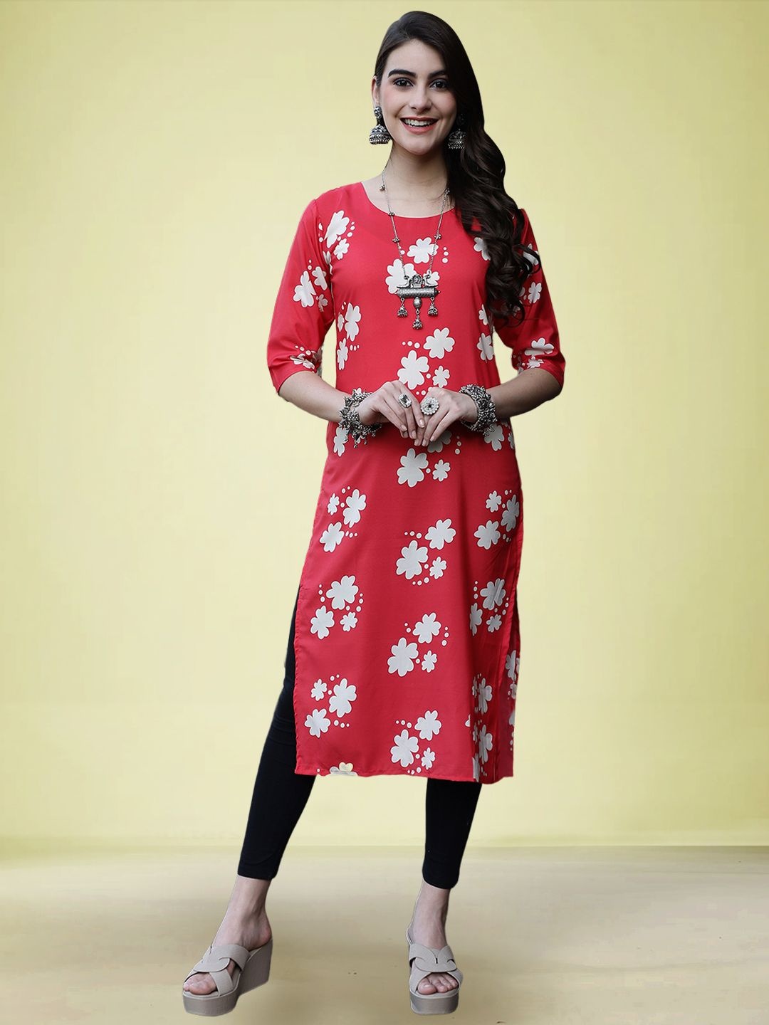 

Moda Rapido Women Printed Round Neck Kurta, Red