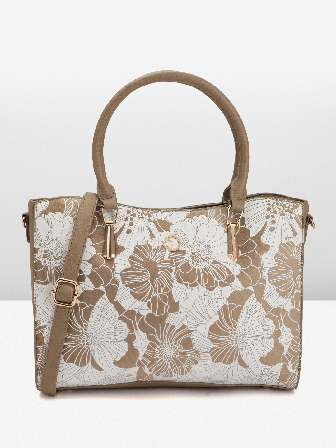 

Caprese Floral Printed Structured Handheld Bag, Beige