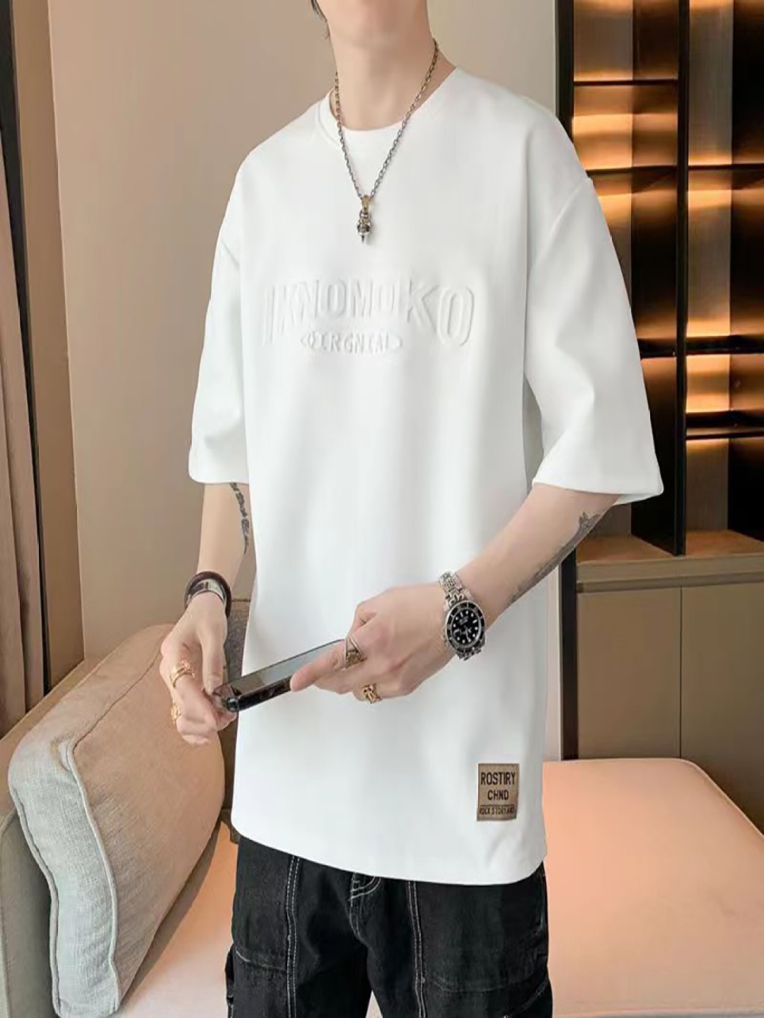 

StyleCast x Revolte Men Raw Edge T-shirt, White