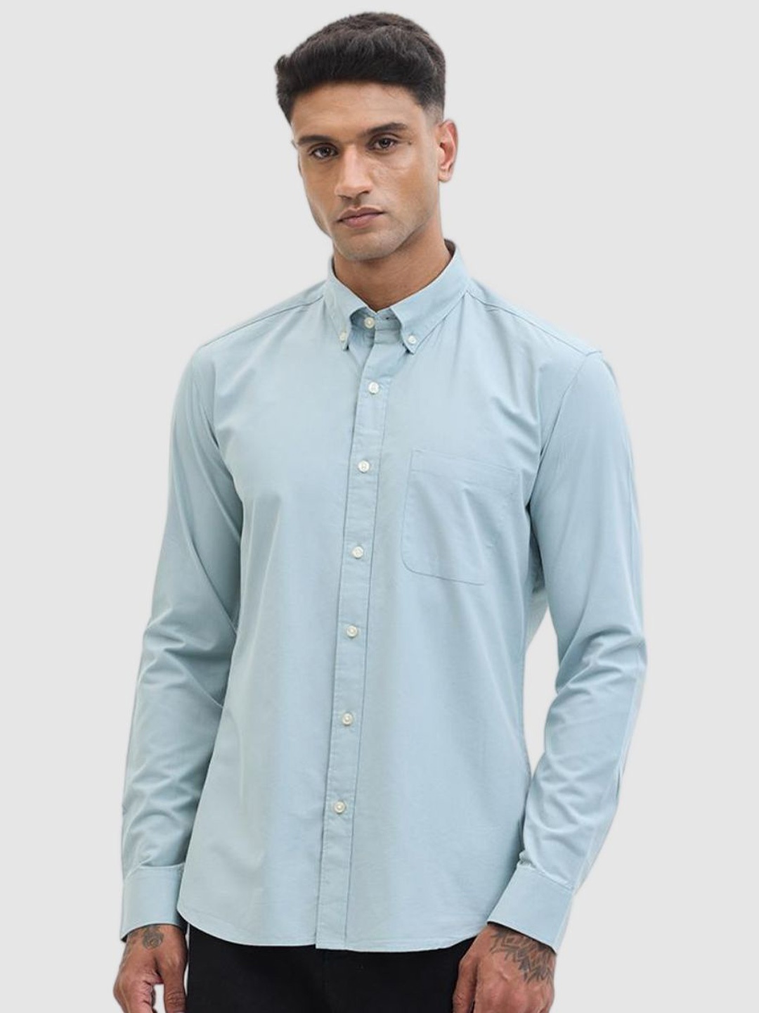 

Snitch Men Smart Fit Button-Down Collar Solid Cotton Casual Shirt, Green