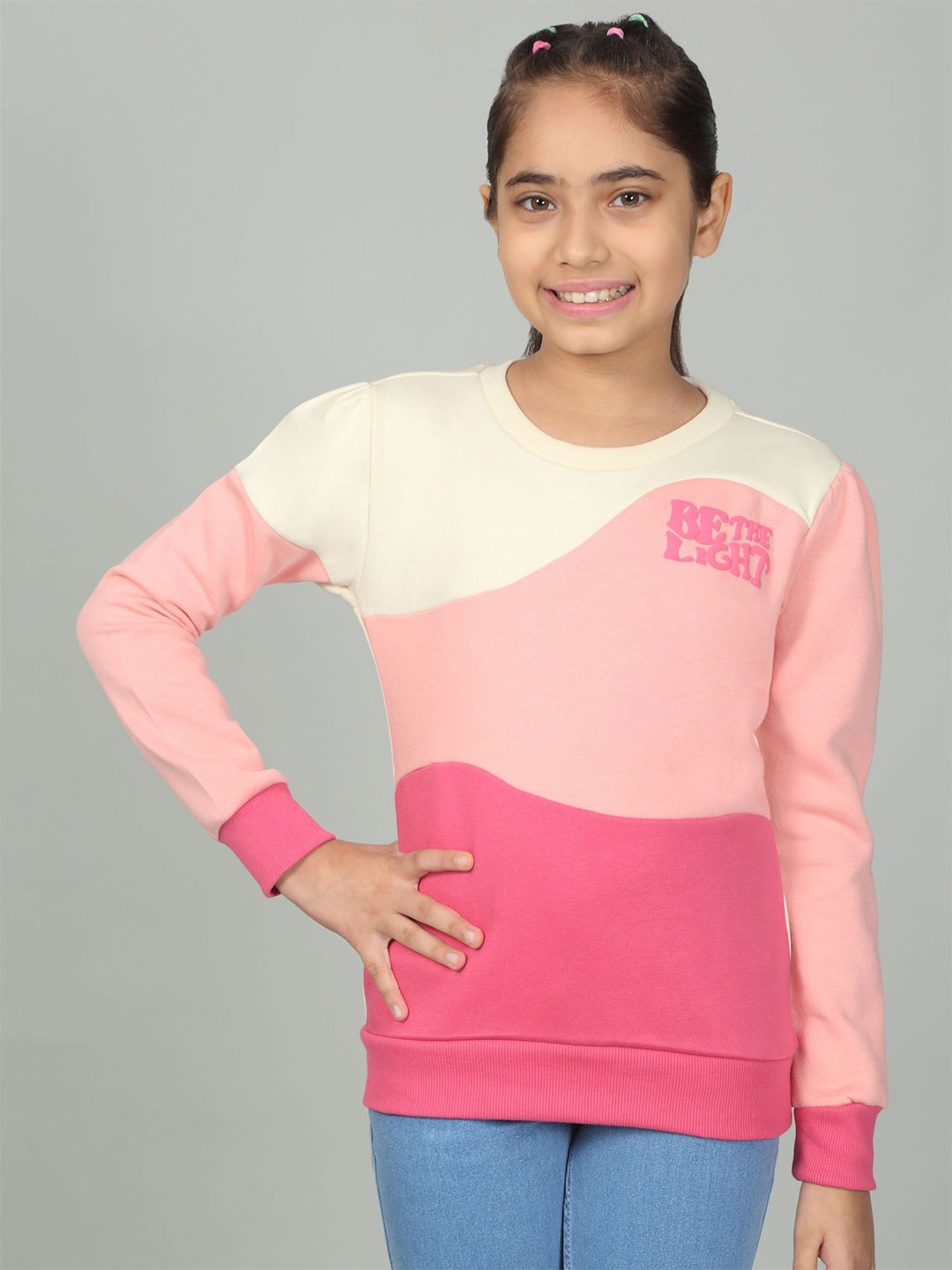 

Cantabil Girls Colourblocked Sweatshirt, Pink