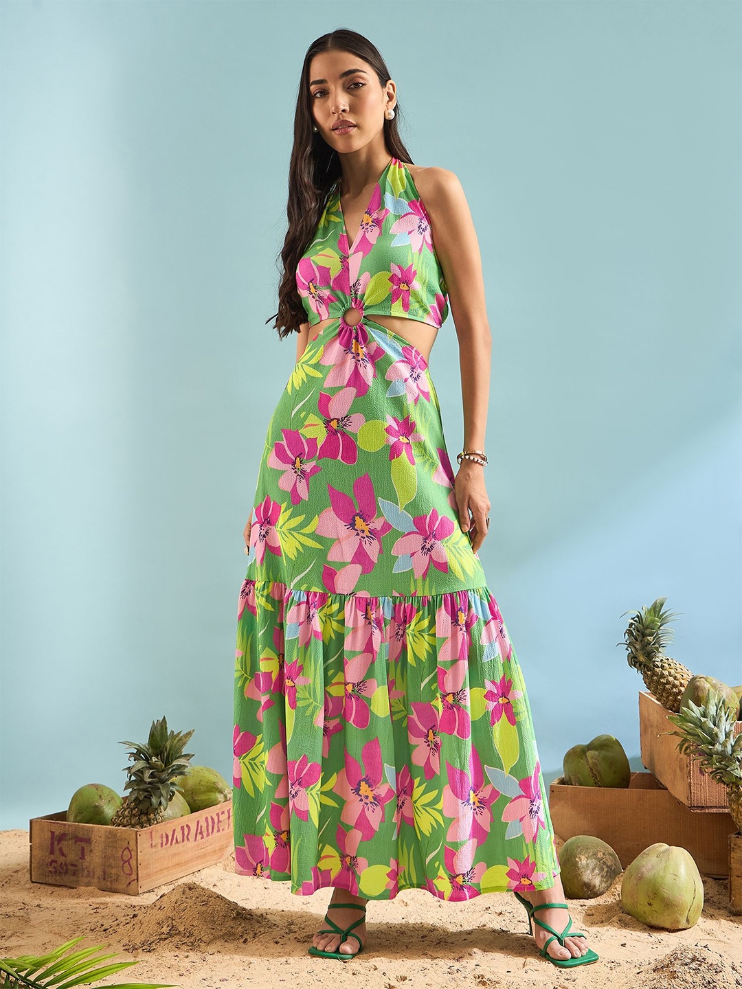 

PANIT Women Floral Printed A-Line Maxi Dress, Green
