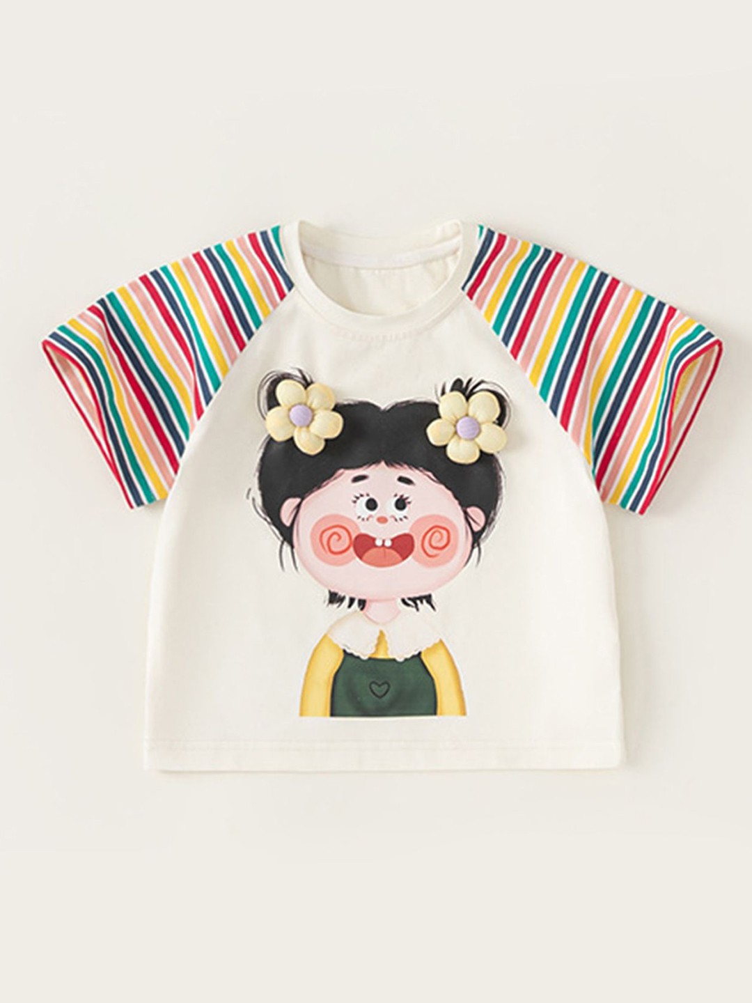 

LULU & SKY Girls Printed Applique T-shirt, Beige