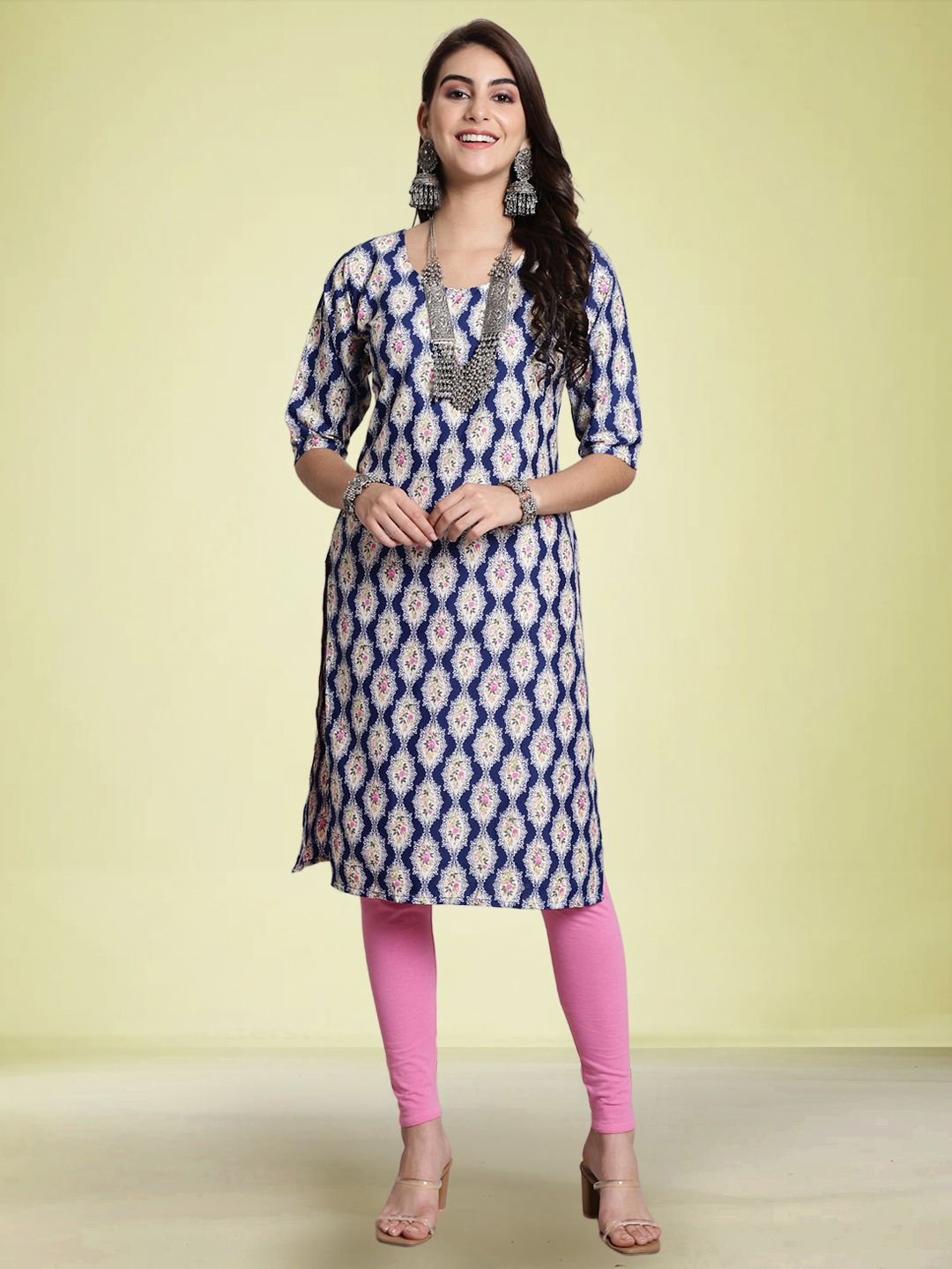 

Moda Rapido Floral Printed Straight Kurta, Navy blue