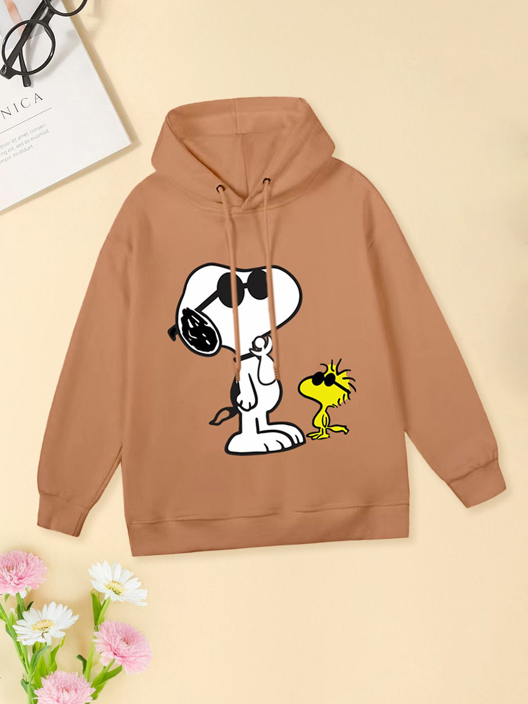 

FOREVER FRIDAY Girls Snoopy Printed Hooded Sweatshirt, Camel brown