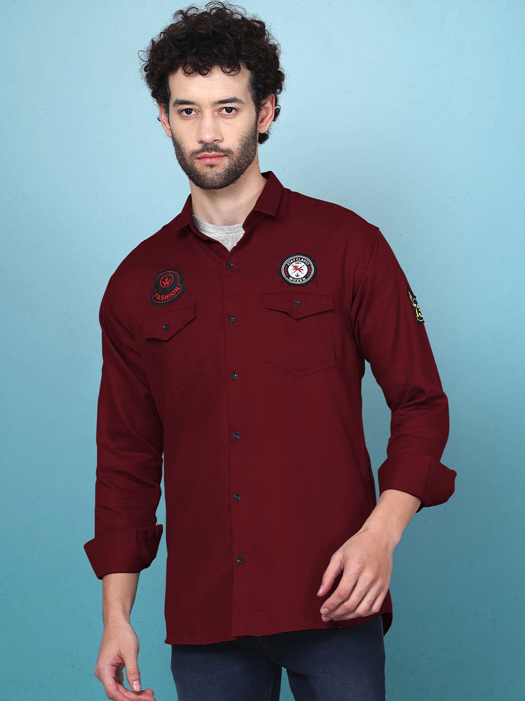 

WOXEN Men Original Fit Spread Collar Solid Cotton Casual Shirt, Maroon