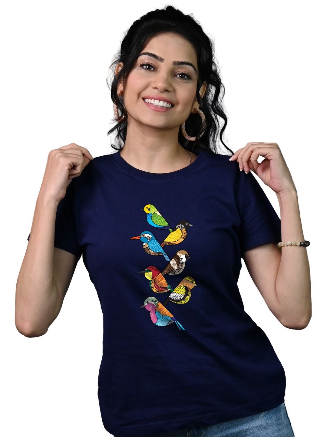 

Tedhi Medhi Family Women Graphic Printed Round Neck Cotton T-shirt, Navy blue