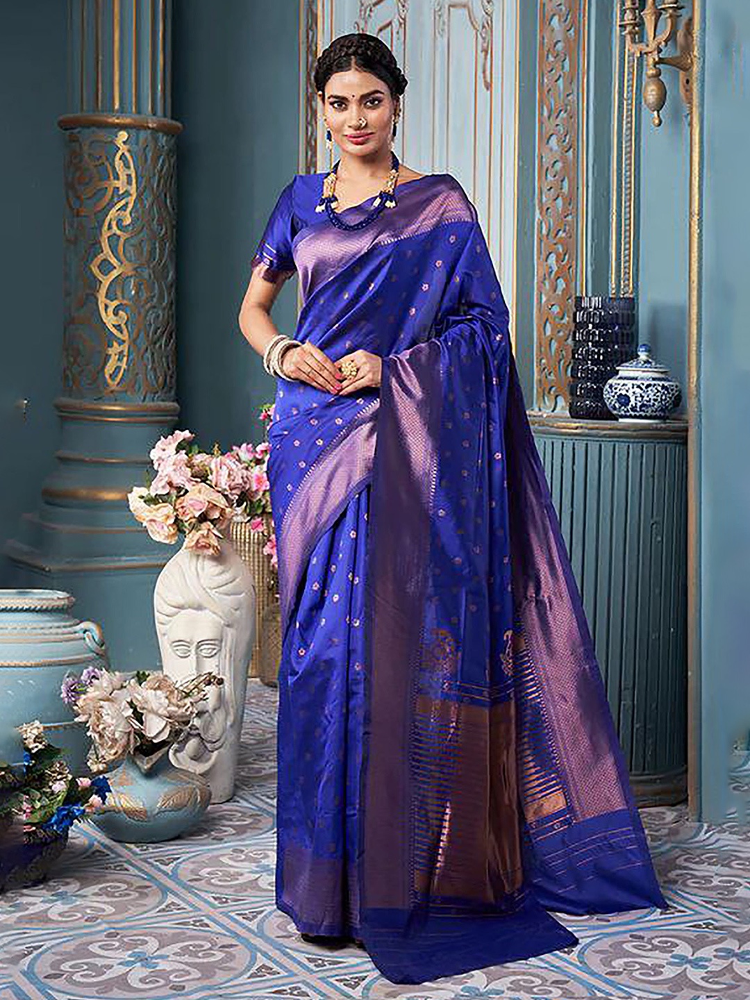 

bigben textile Woven Design Zari Banarasi Saree, Blue