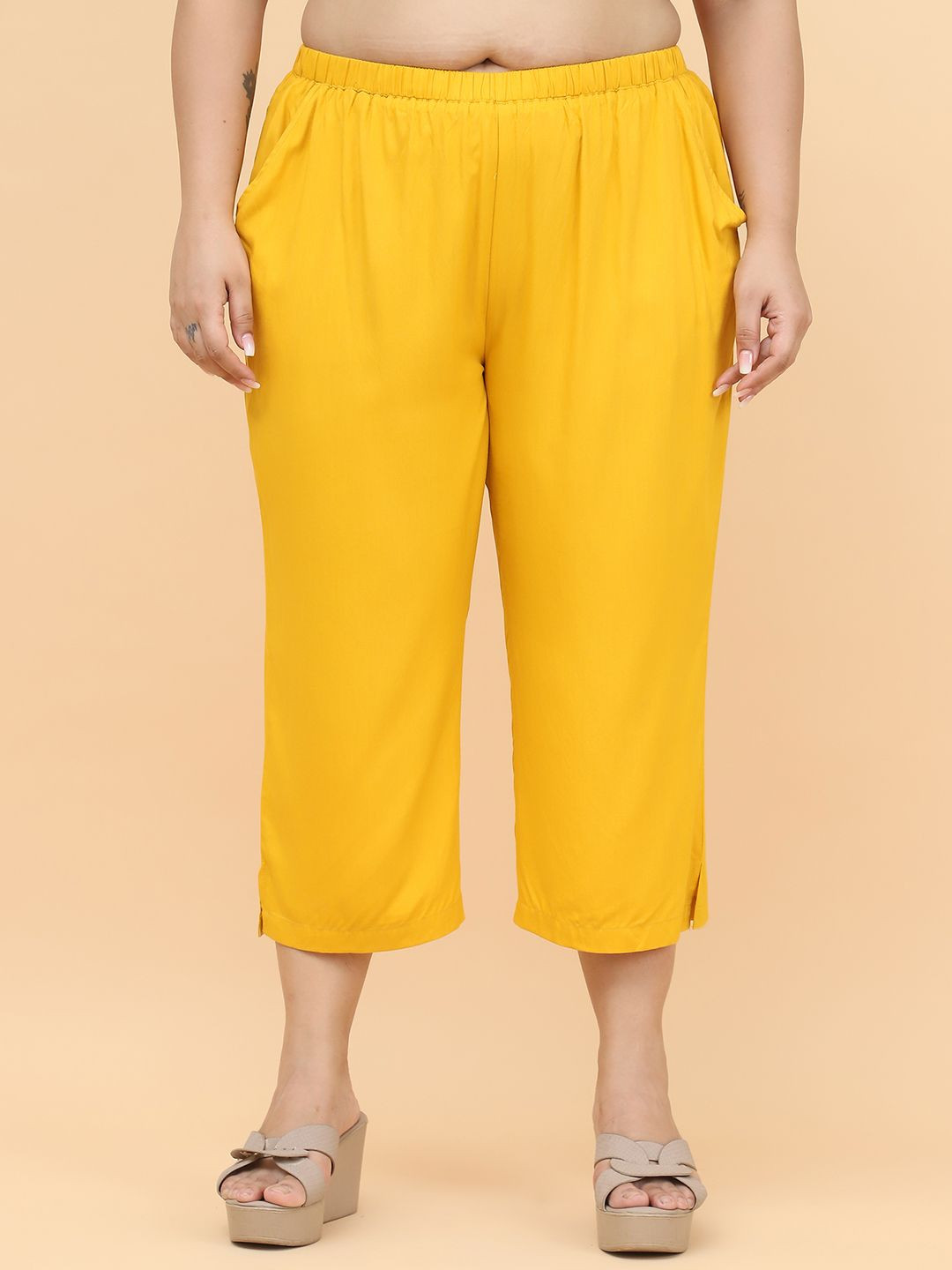 

theRebelinme Women Capris, Mustard