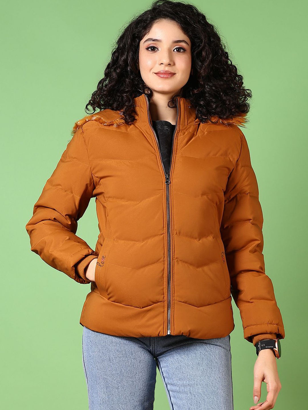 

V-Mart Women Hooded Solid Cotton Casual Parka Jacket, Camel brown