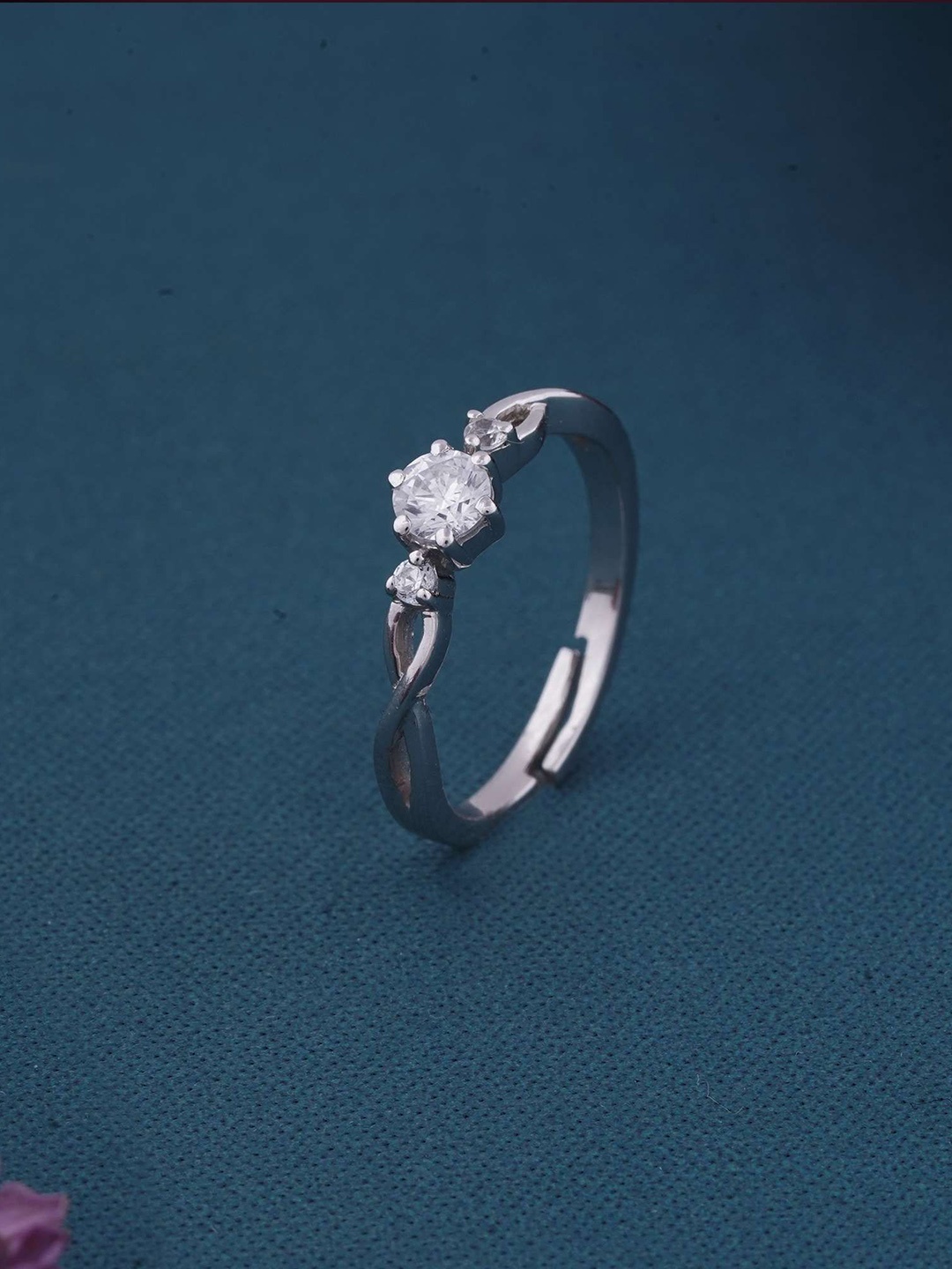 

Zalkari Sterling Silver Rhodium-Plated Stone-Studded Finger Ring