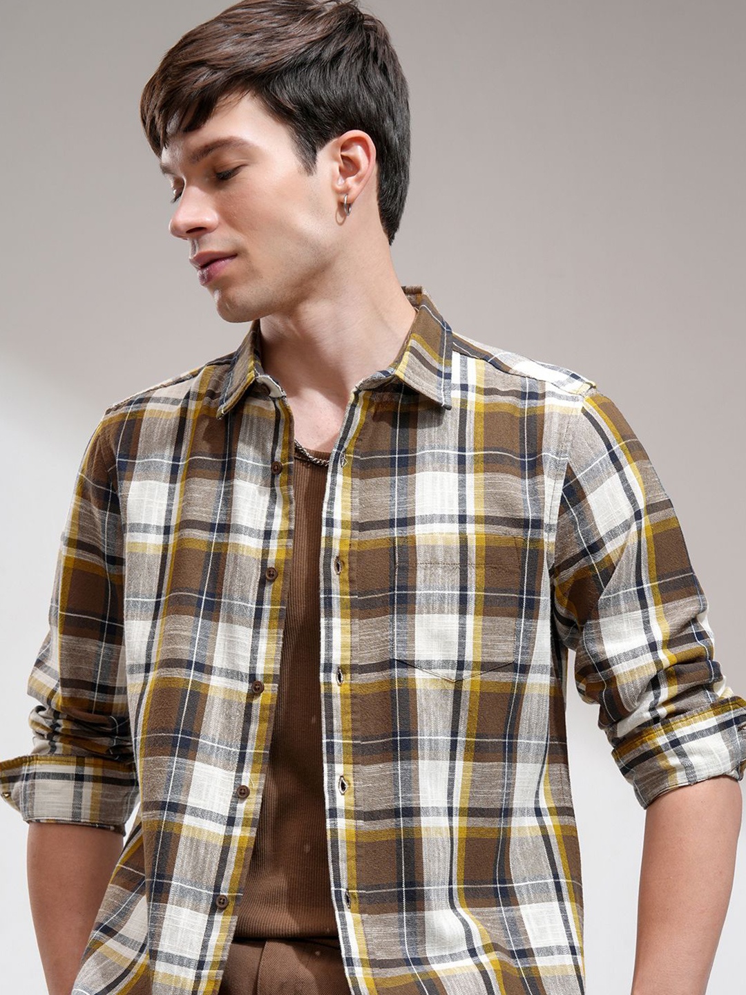 

HIGHLANDER Men Checked Casual Shirt, Cream