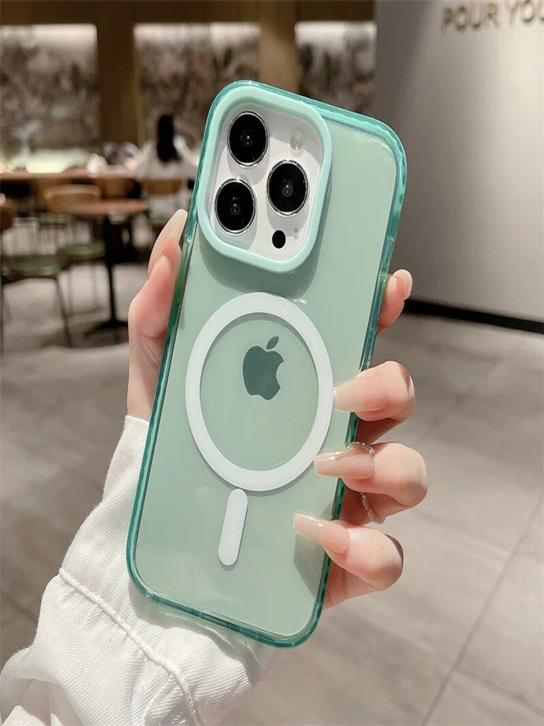 

Luxury Kase Solid LK087 Clear Fluorescent Magnetic Mag-safe iPhone 14 Pro Back Case, Green