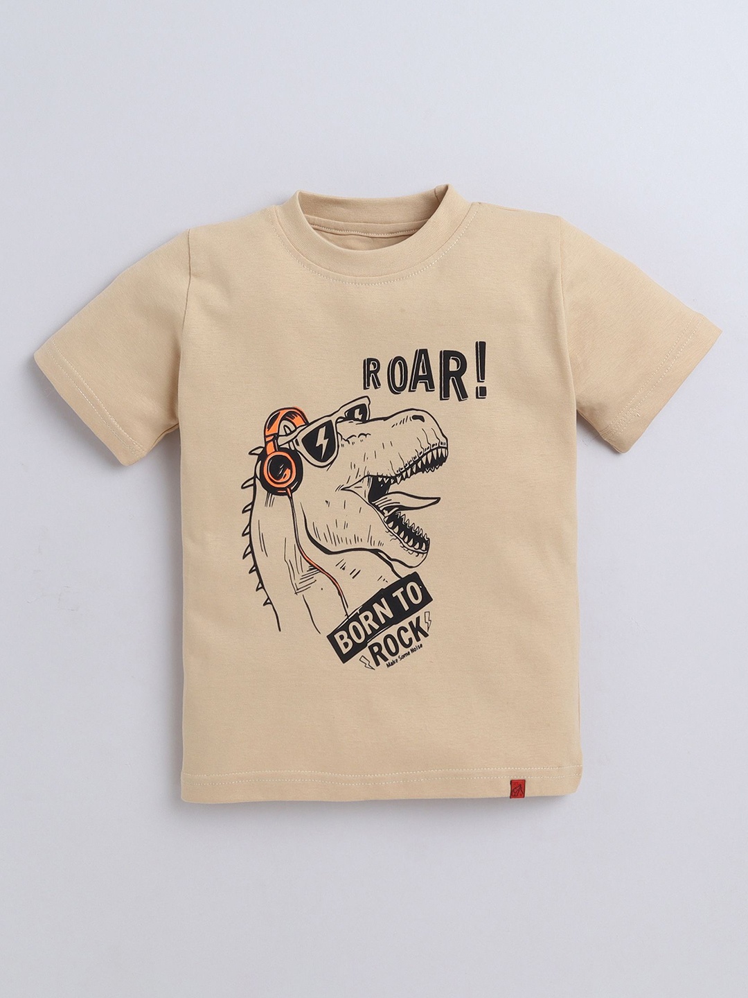 

Tiny Toonzzz Boys Graphic Printed Round Neck Cotton T-shirt, Beige