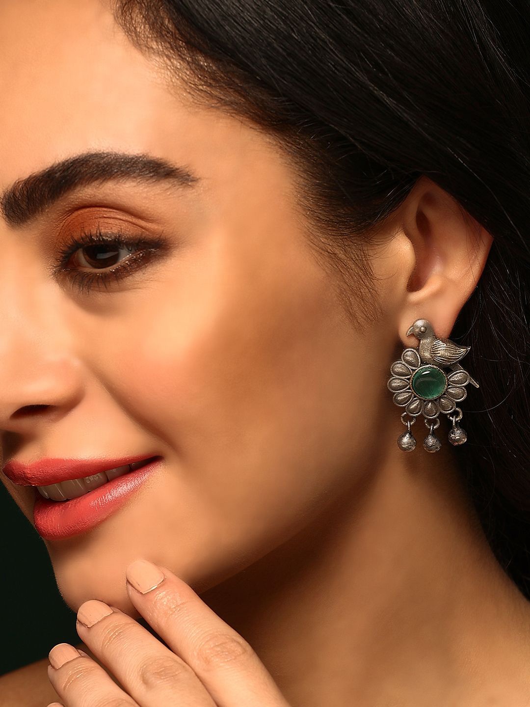 

Priyaasi Silver Plated Crystals Studded Oxidised Contemporary Drop Earrings