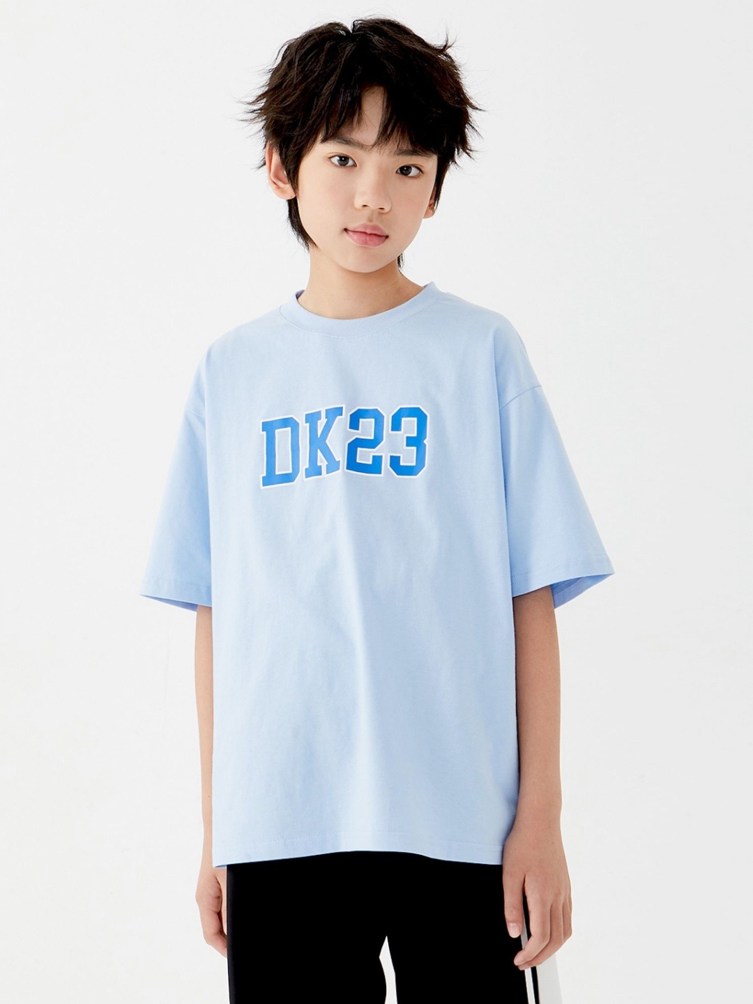 

LULU & SKY Boys Typography Printed Applique Boxy T-shirt, Blue