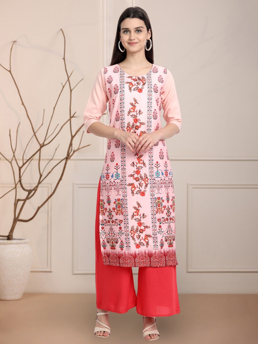 

Moda Rapido Women Ethnic Motifs Printed Straight Kurta, Pink
