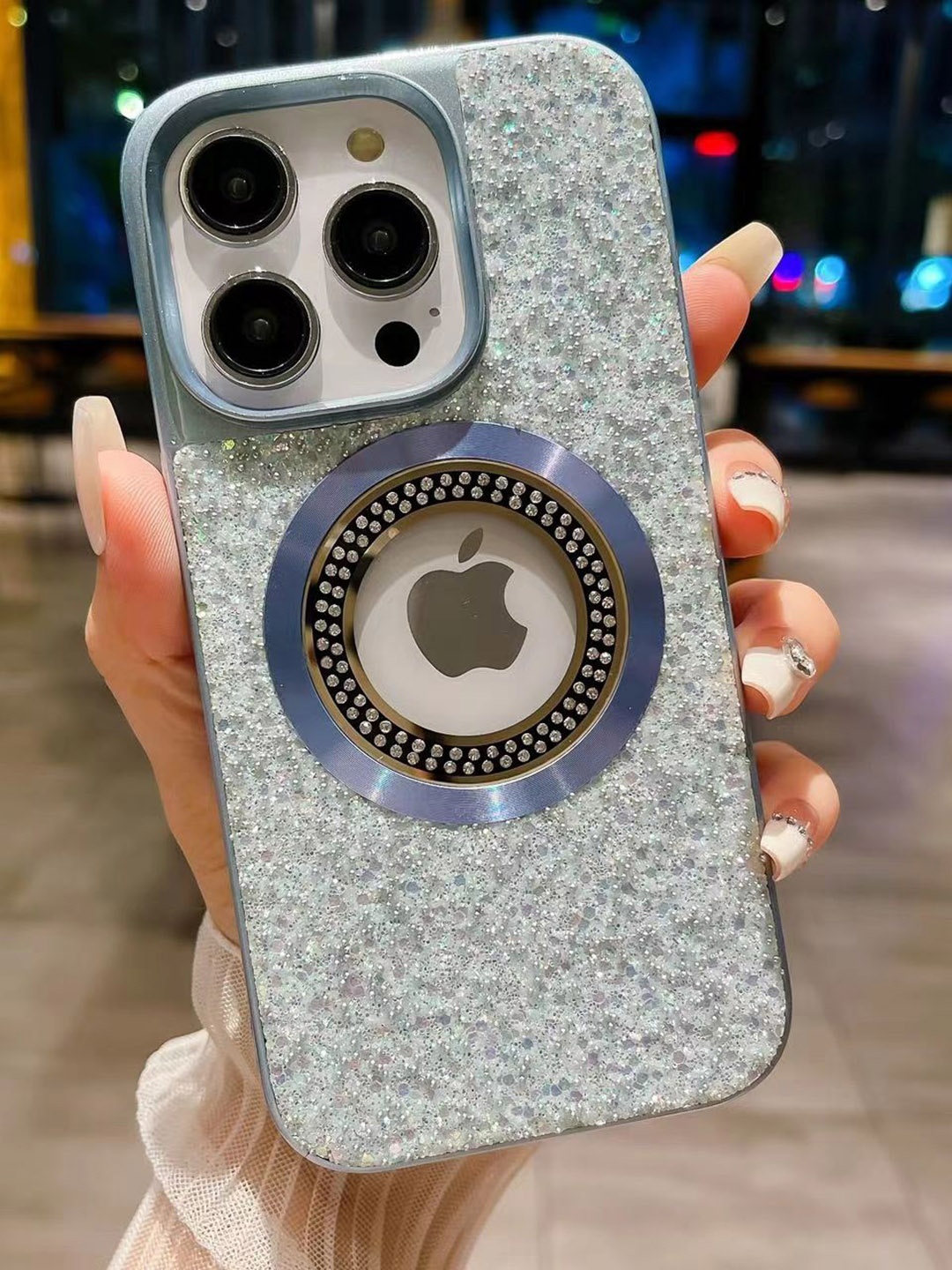 

Luxury Kase Solid LK083 Sparkling Powder Mag-Safe iPhone 13 Pro Max Back Case, Blue