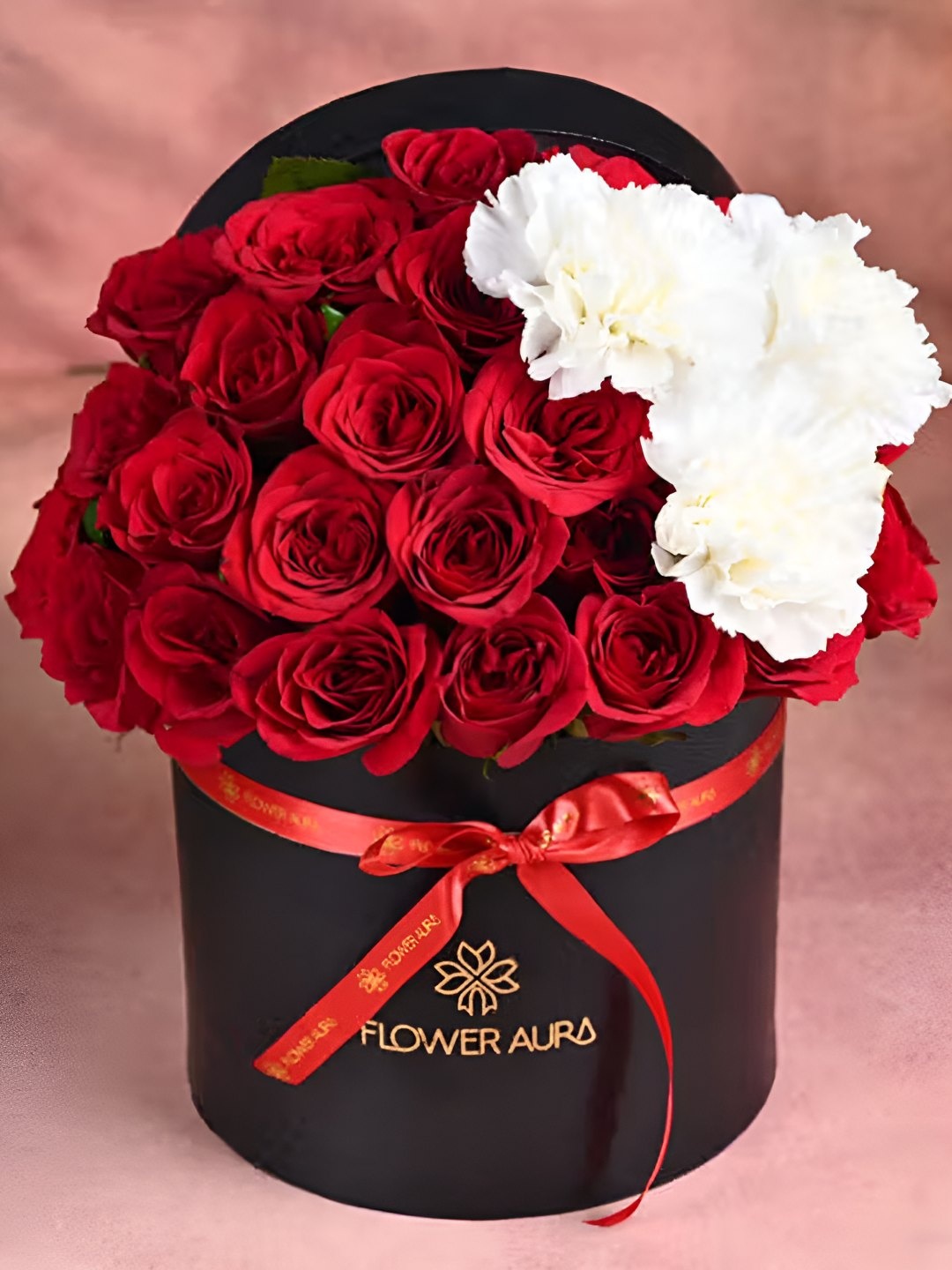 

Floweraura Red & White 28 Pieces Red Live Rose & Carnations Flowers