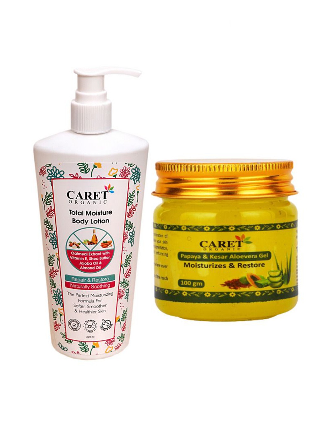 

CARET ORGANIC Set Of 2 Total Moisture Body Lotion & Papaya, Aloevera Gel, White