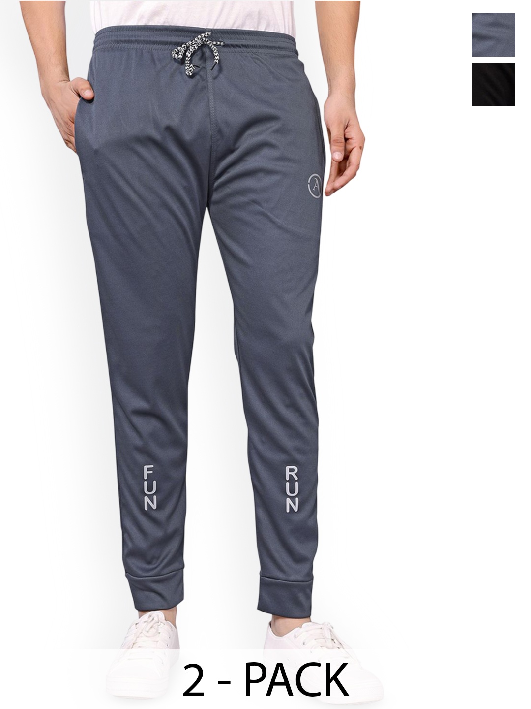 

Moda Rapido Men Pack Of 2 Mid Rise Slim Fit Joggers Track Pants, Grey