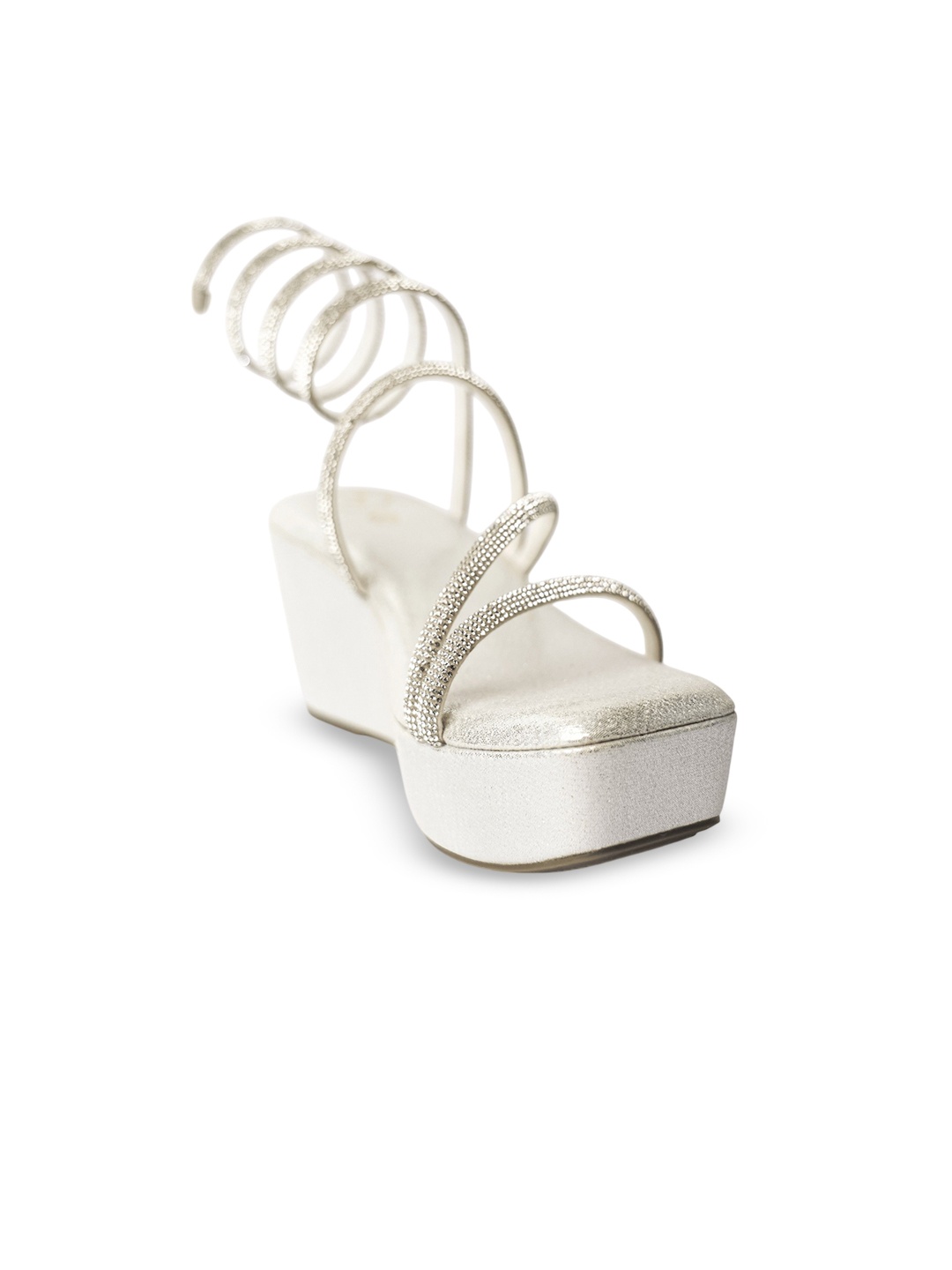 

Sana K Luxurious Footwear Striped Party High-Top Wedge with Bows, Silver