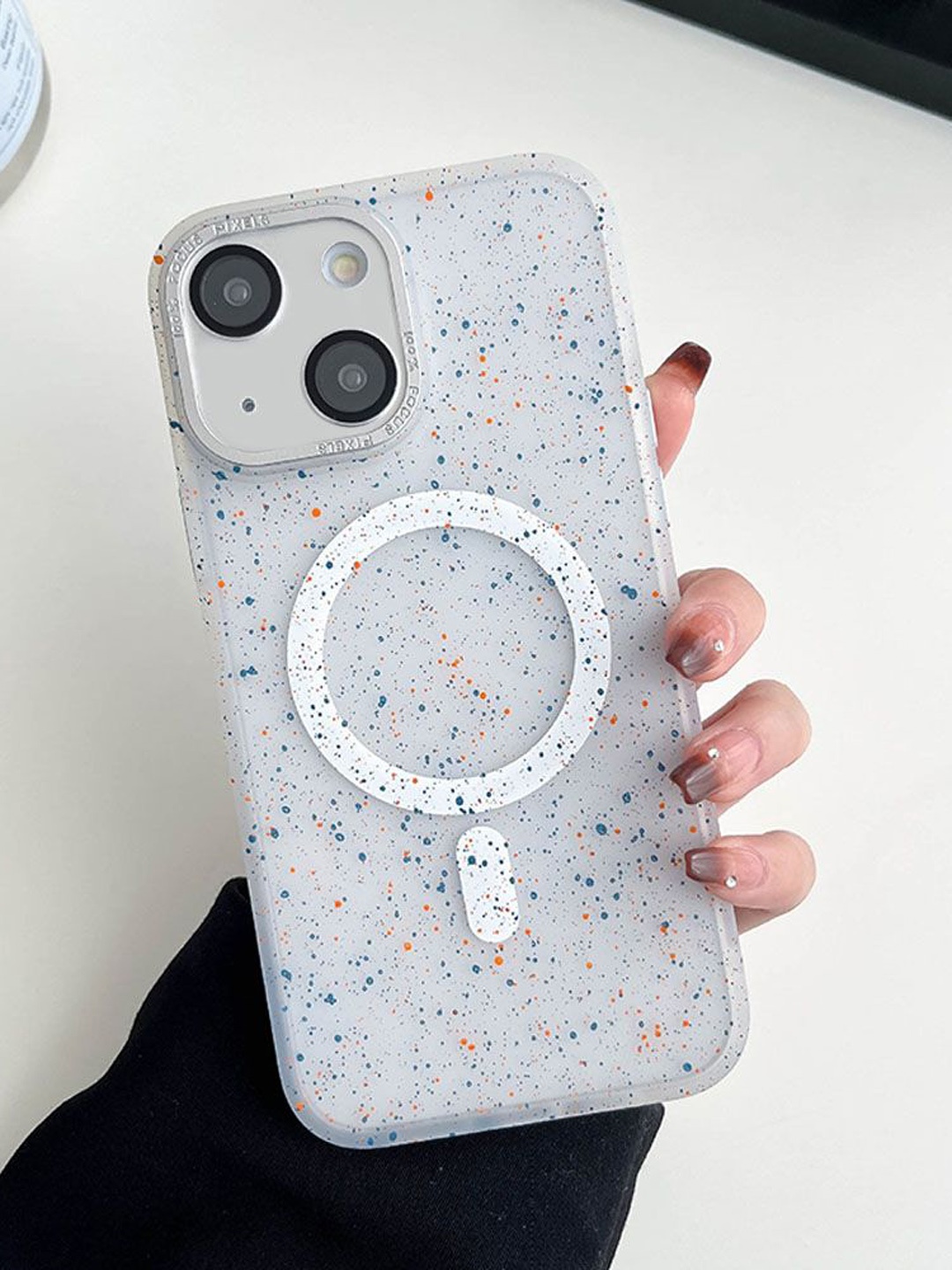 

Luxury Kase LK098 Anti-Splash Ink Dot Painting Mag-Safe Magnetic iPhone 15 Back Case, White