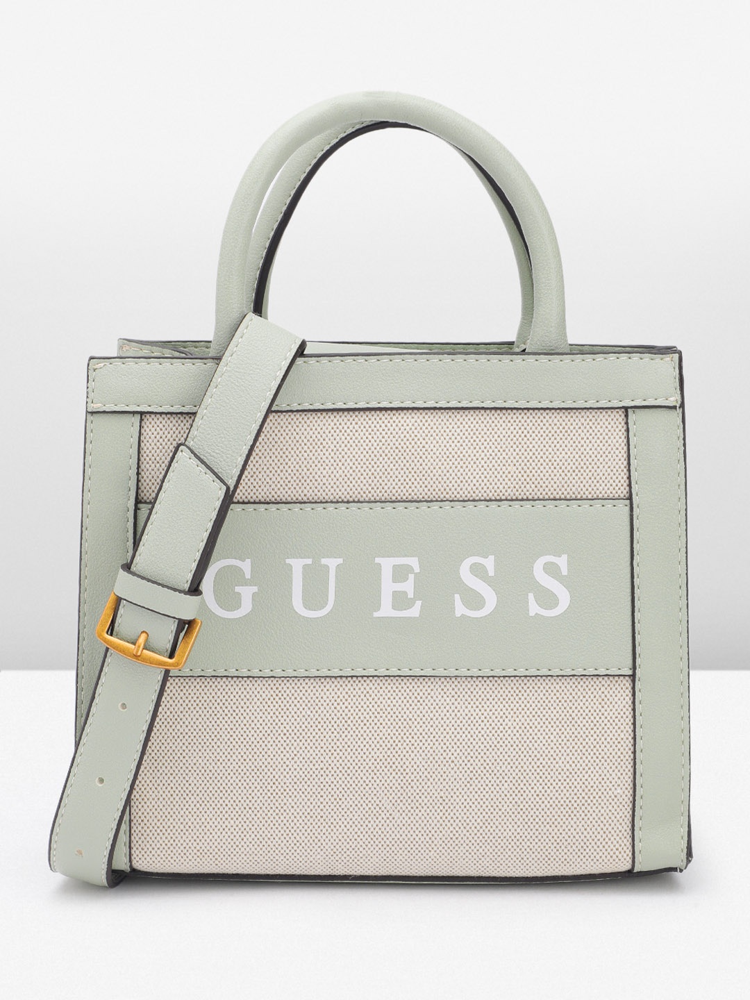 

GUESS Brand Logo Printed Structured Handheld Bag, White