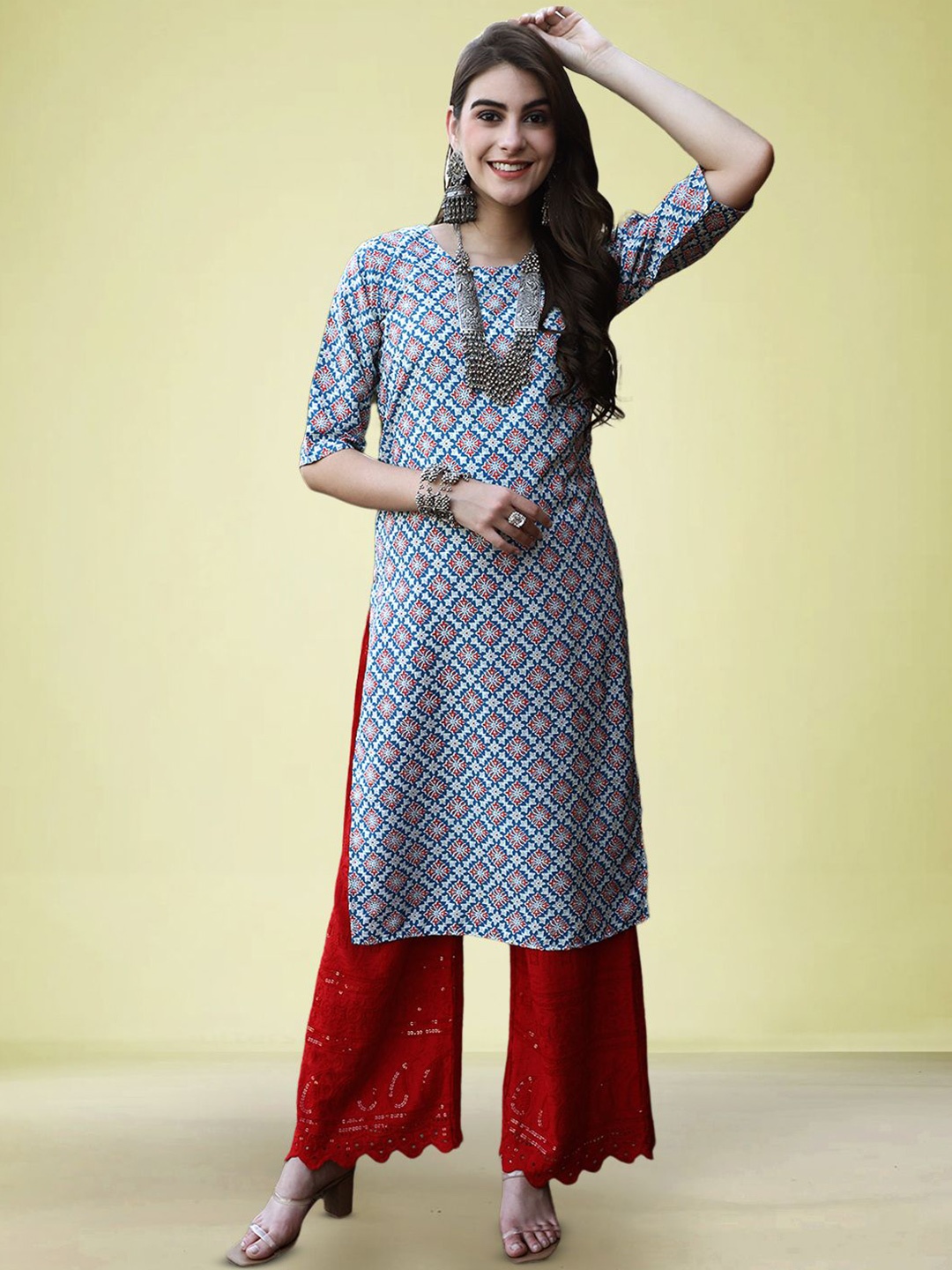 

Moda Rapido Women Ethnic Motifs Printed Straight Kurta, Blue