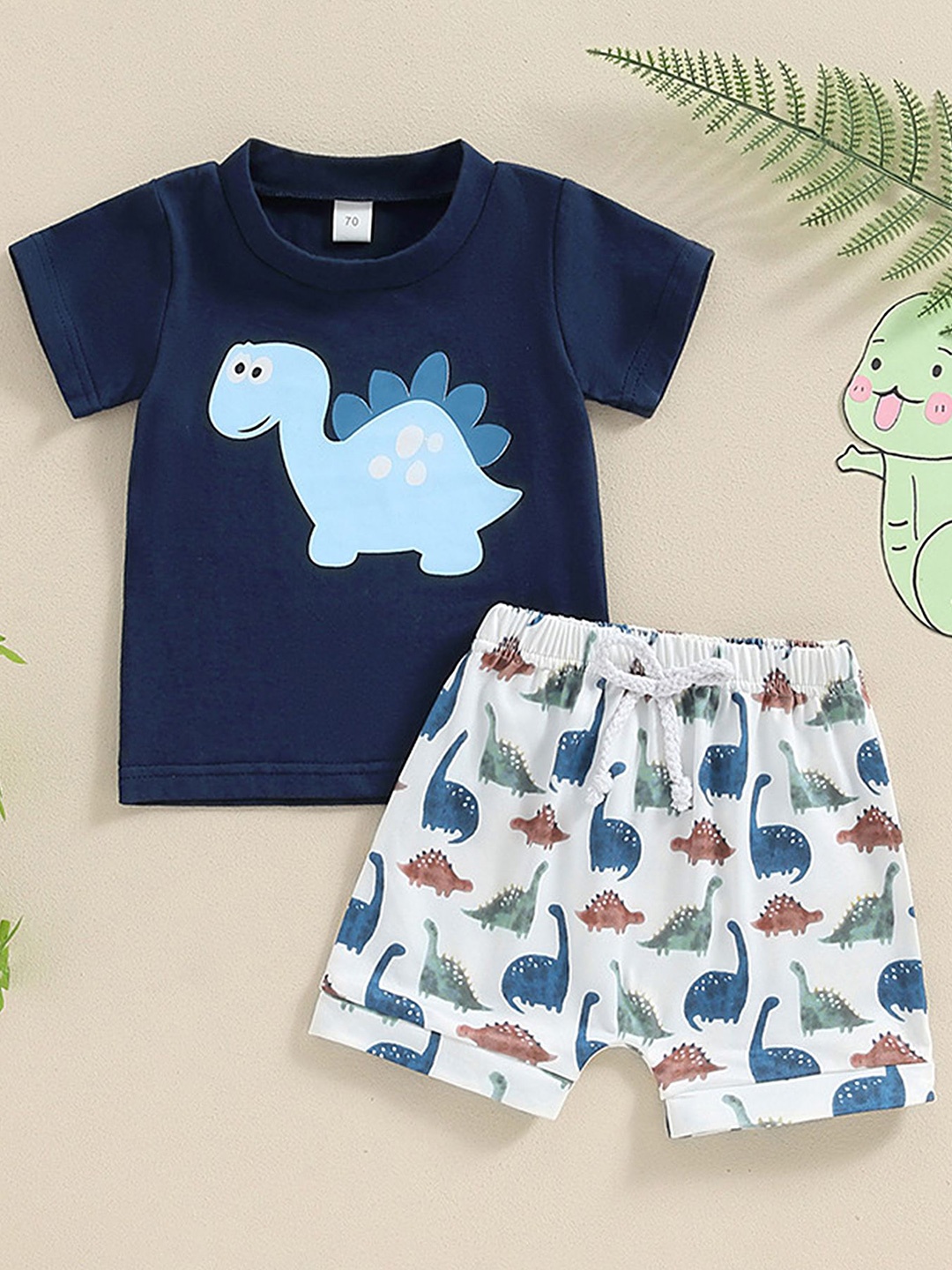 

LULU & SKY Boys Printed Pure Cotton T-Shirt With Shorts, Navy blue