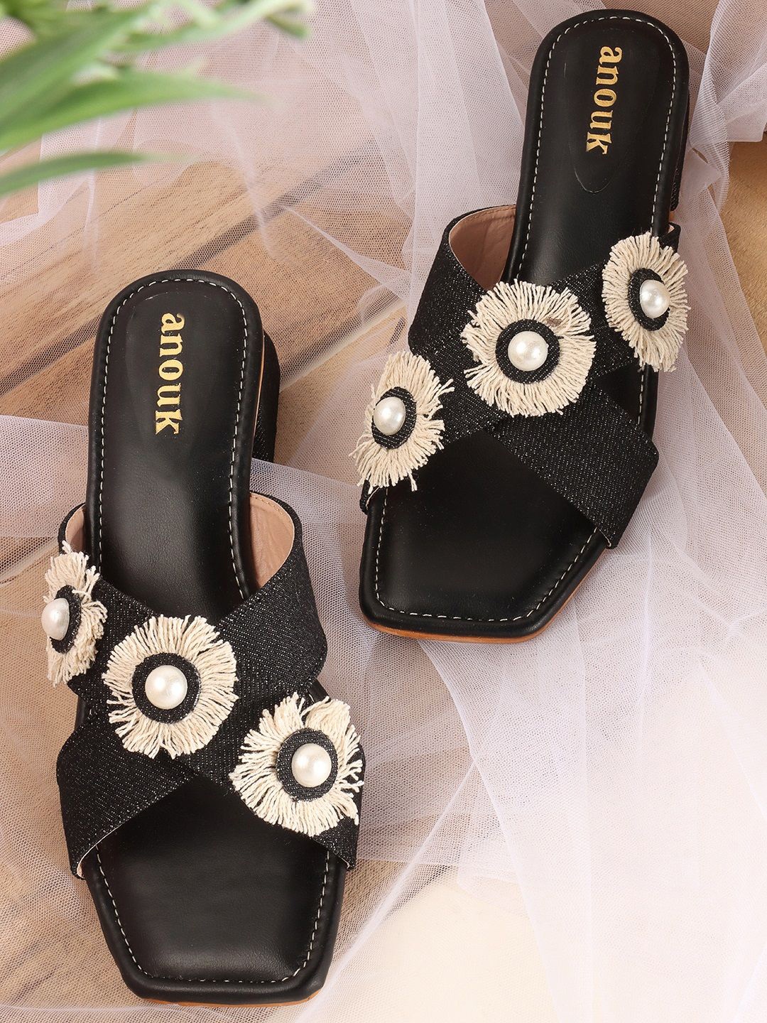 

Anouk Women Open Toe Ethnic Block Sandals, Black