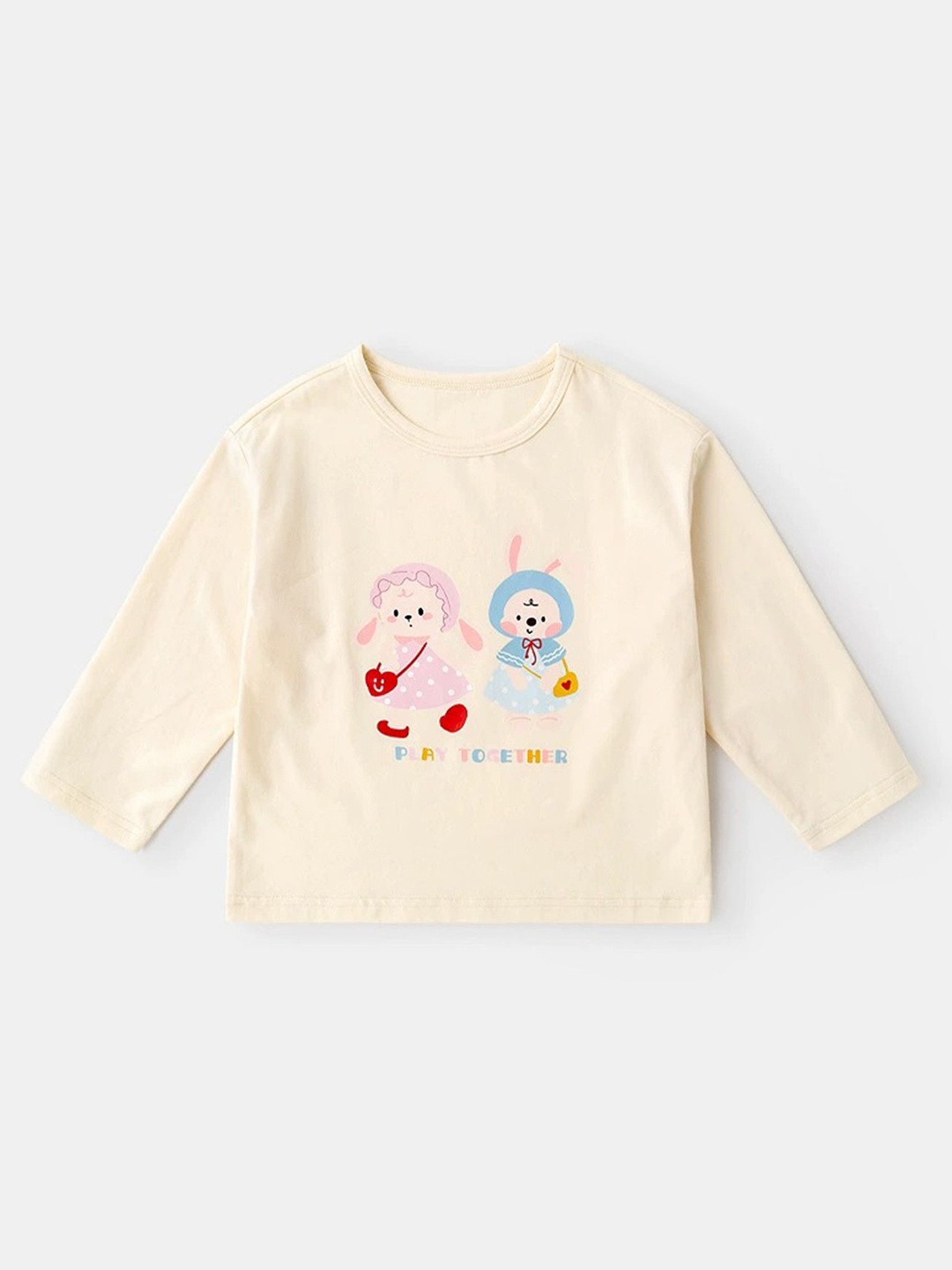 

LULU & SKY Girls Typography Printed Applique T-shirt, Beige