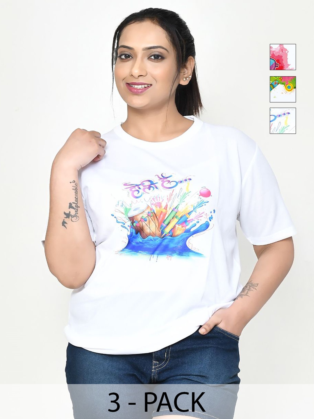 

RAPL Women 3 Printed Pockets T-shirt, White