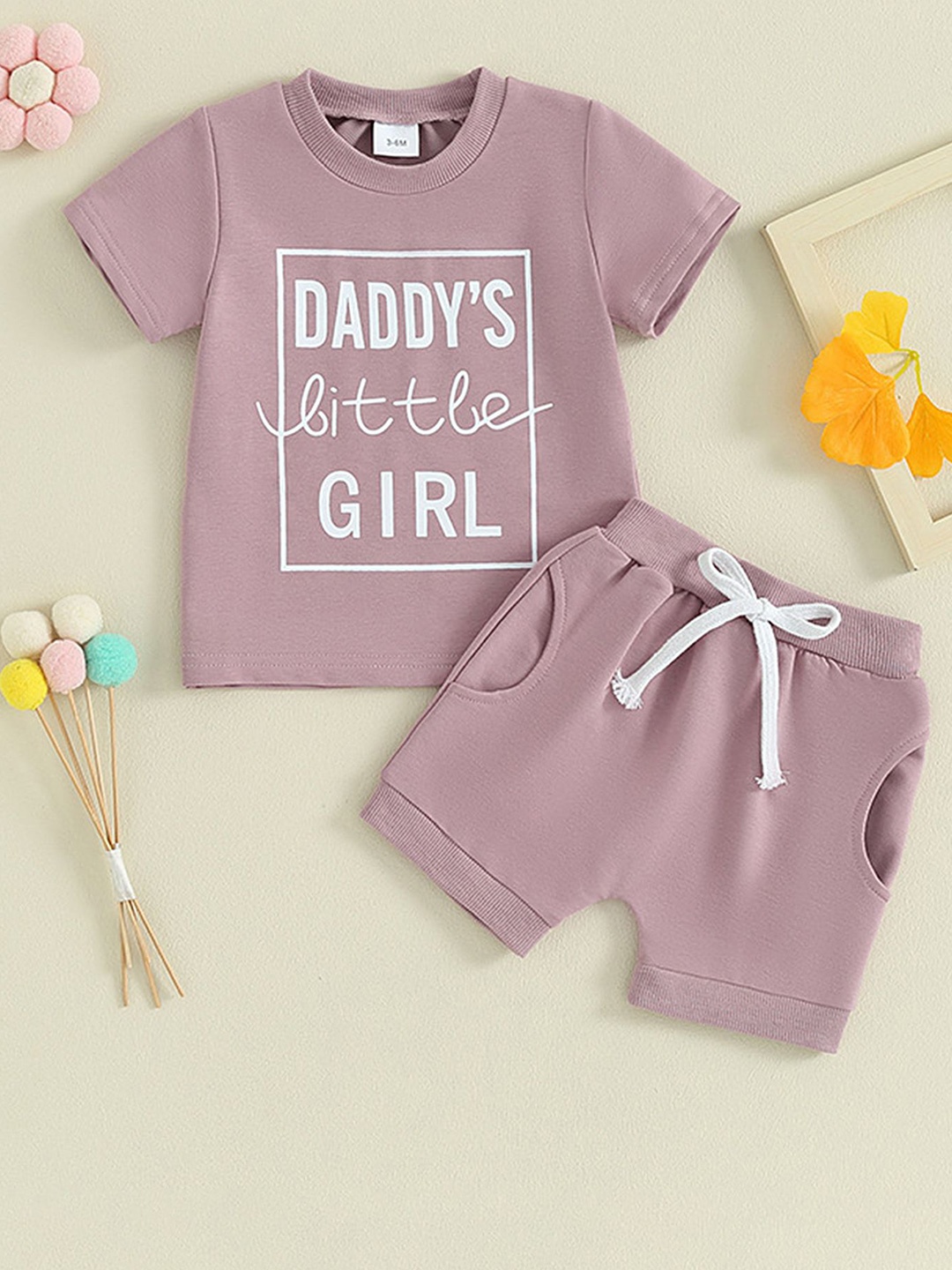 

LULU & SKY Girls Printed Pure Cotton T-Shirt With Shorts, Purple