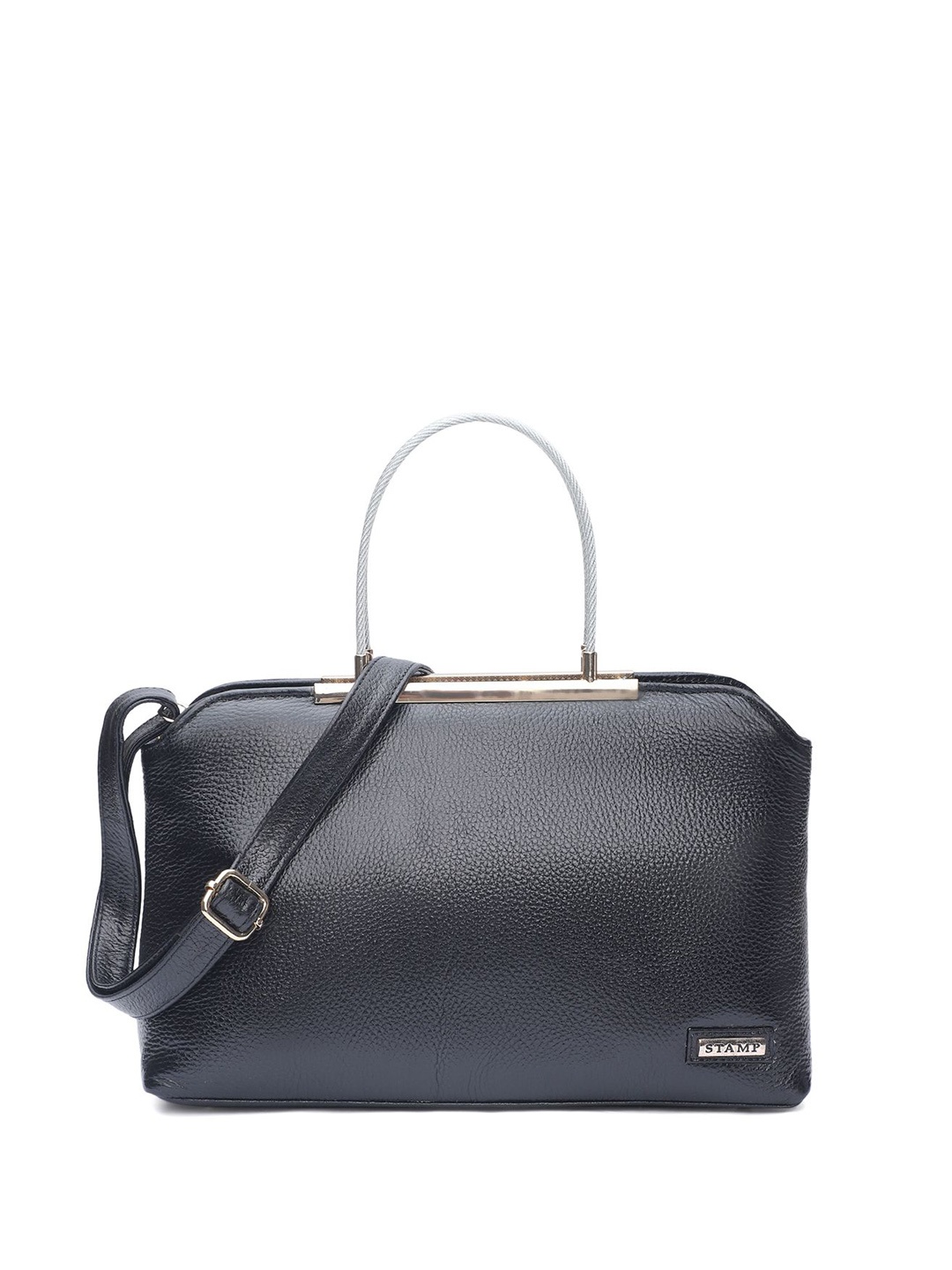

Stamp Leather Structured Handheld Bag, Black