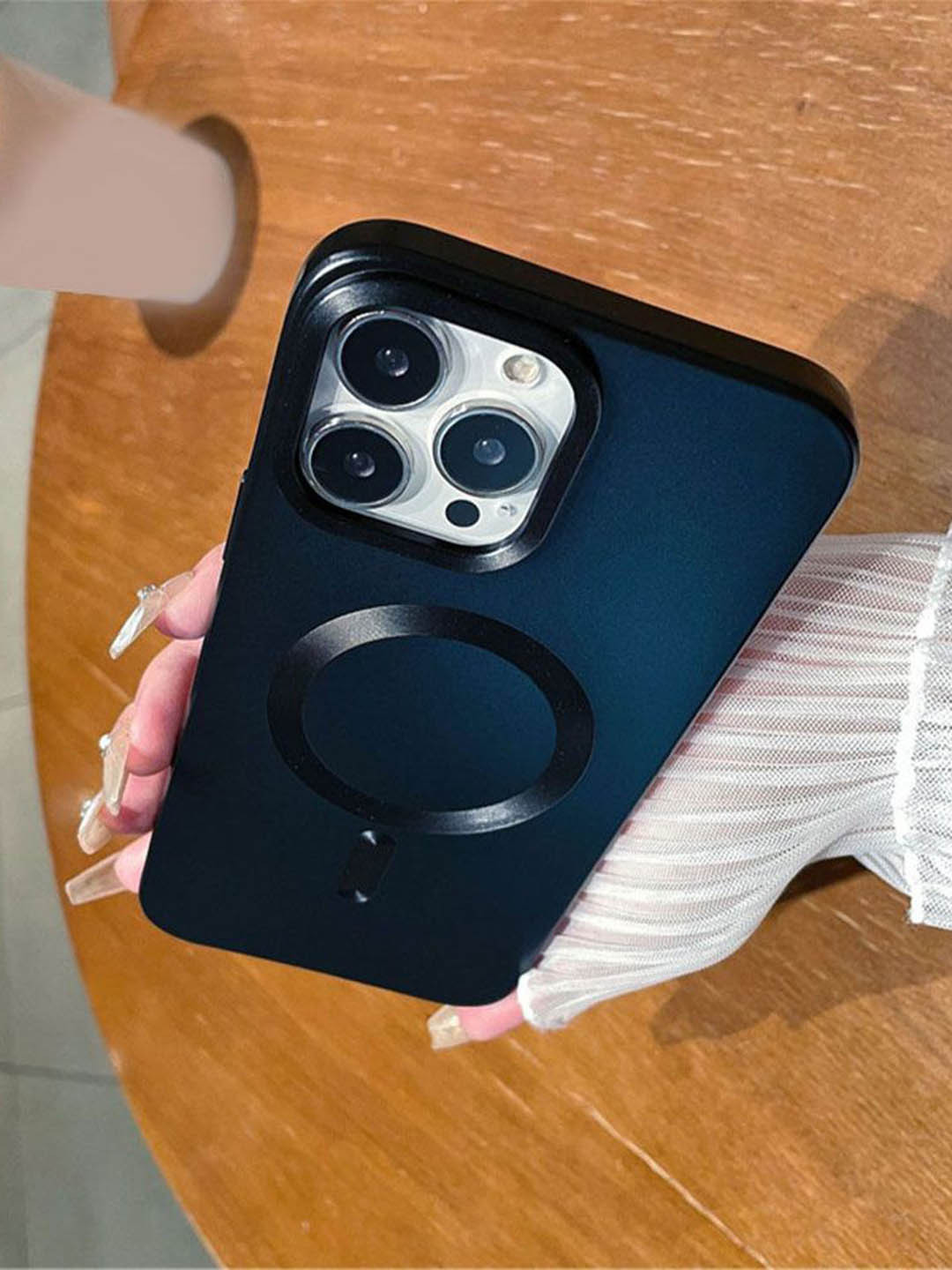 

Luxury Kase LK101 Solid iPhone 14 Pro Max Matte CD Print Magnetic Wireless Back Case, Navy blue