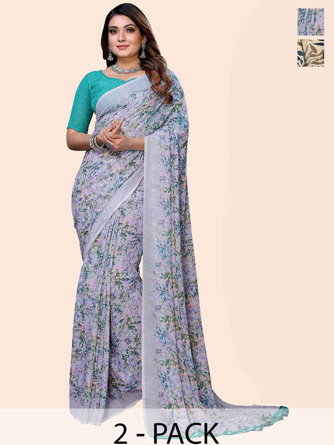 

Moda Rapido Floral Poly Georgette Saree, Blue