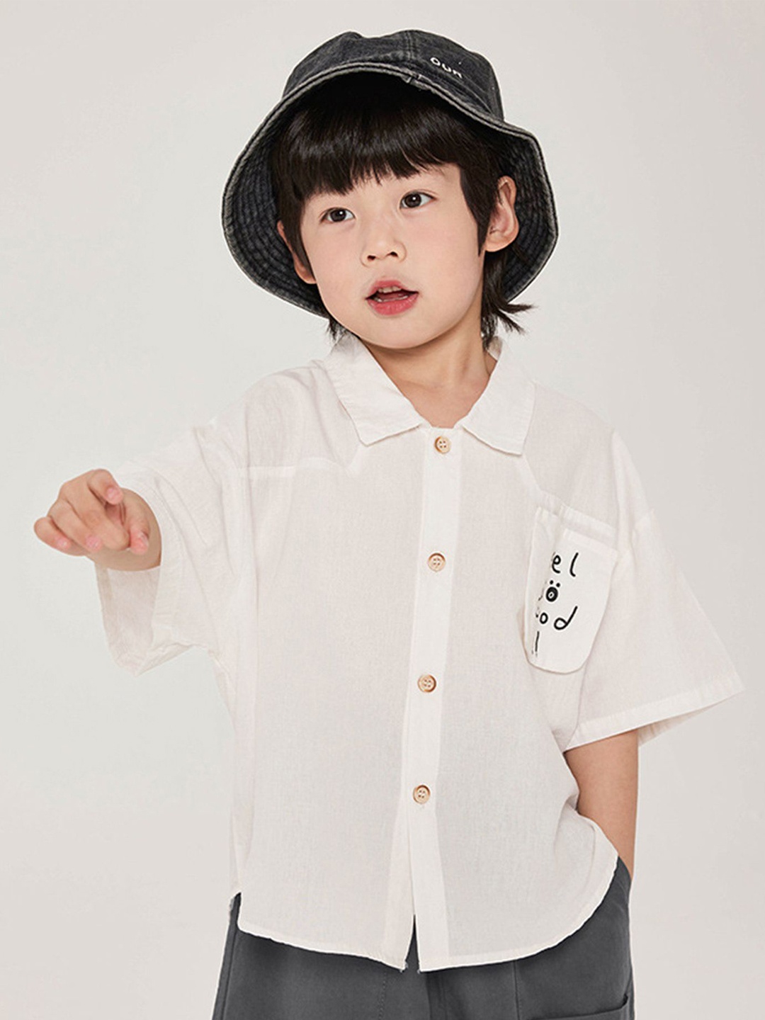 

LULU & SKY Boys Oversized Fit Spread Collar Solid Organic Cotton Casual Shirt, White