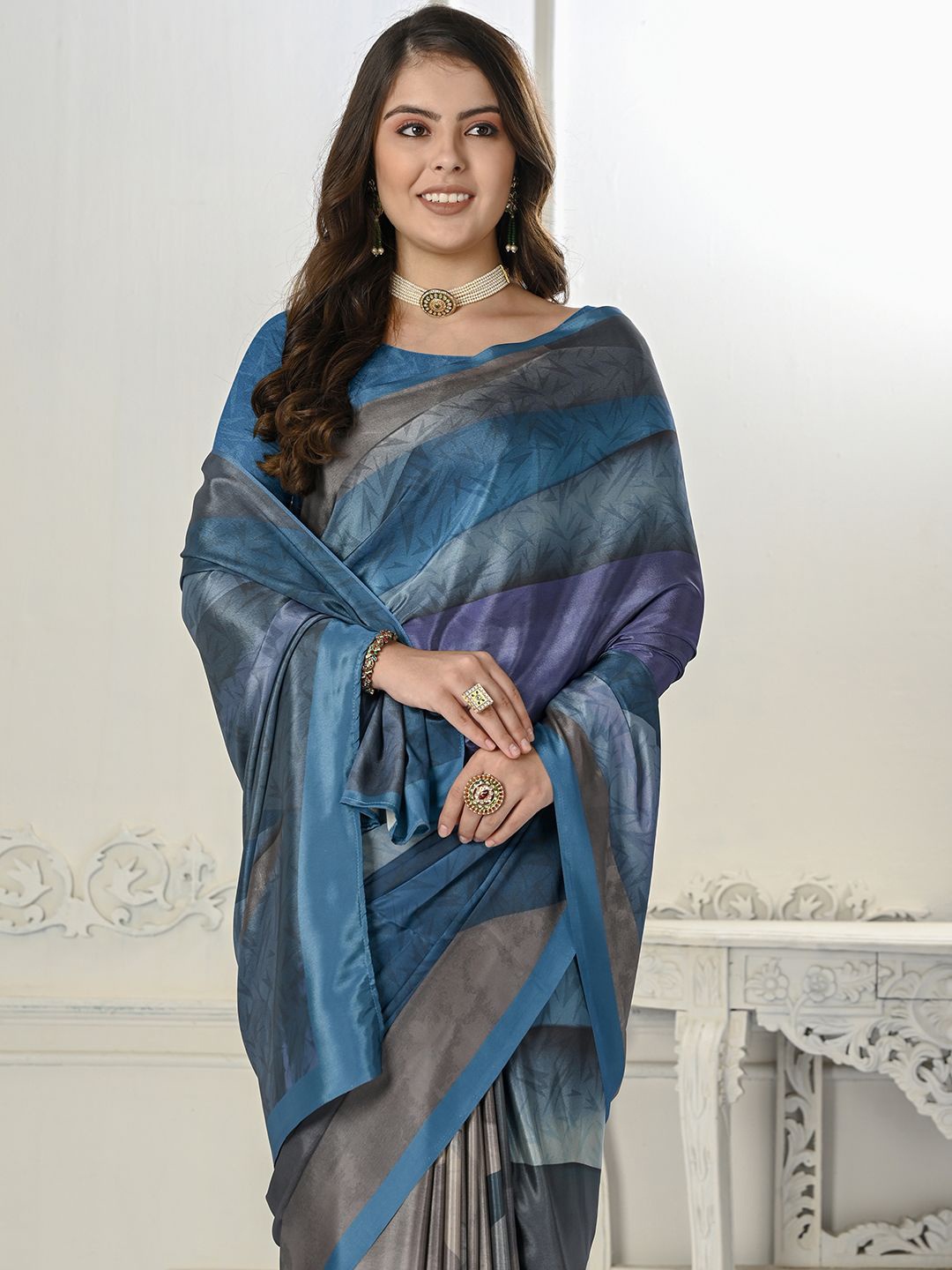 

Krimmple Abstract Mysore Silk Saree, Blue