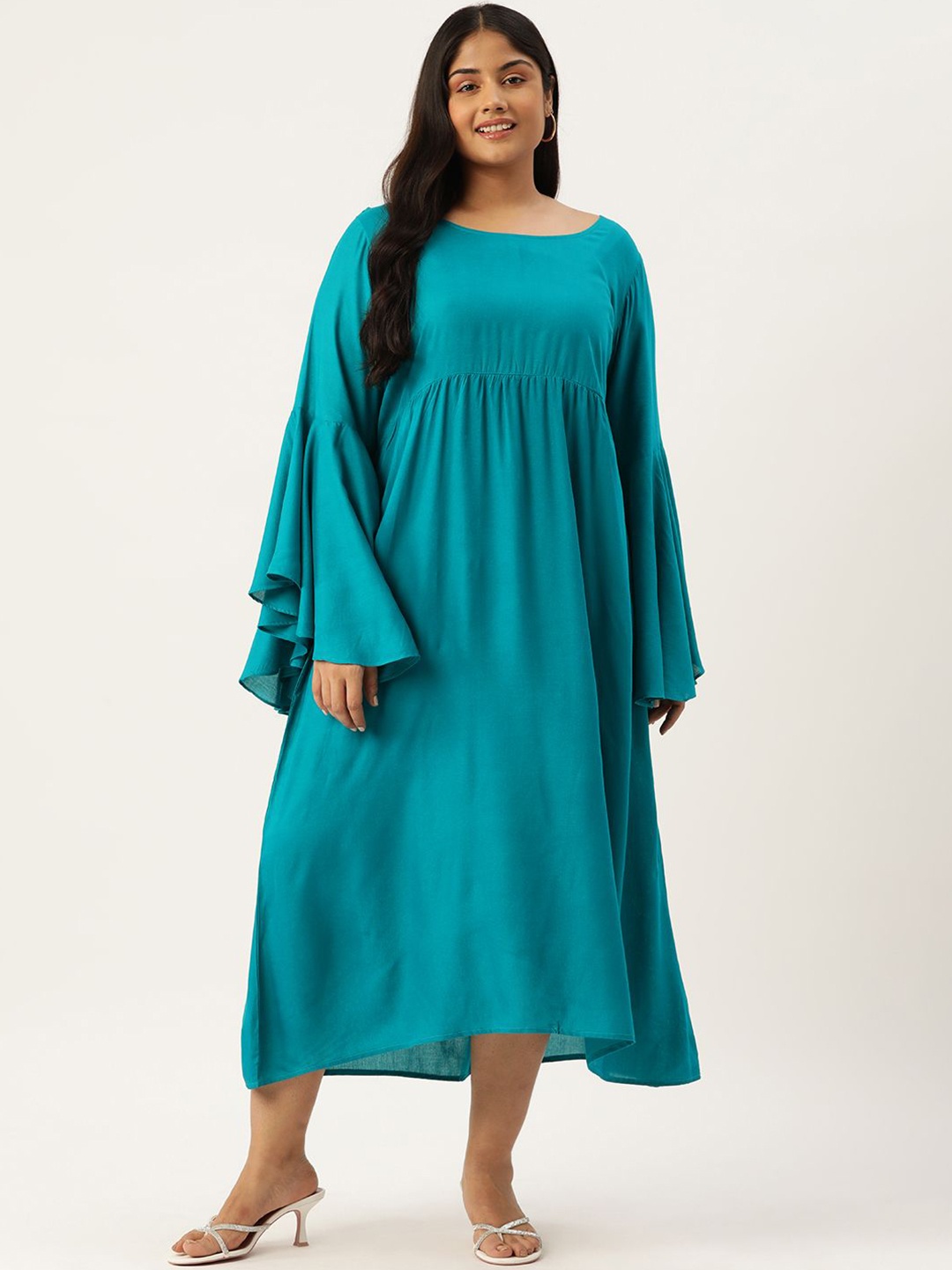 

theRebelinme Women Bell Sleeve A-Line Maxi Dress, Teal