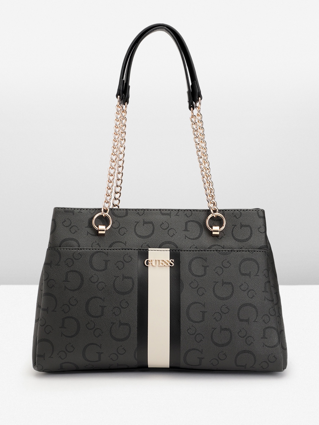 

GUESS Printed Structured Shoulder Bag, Charcoal