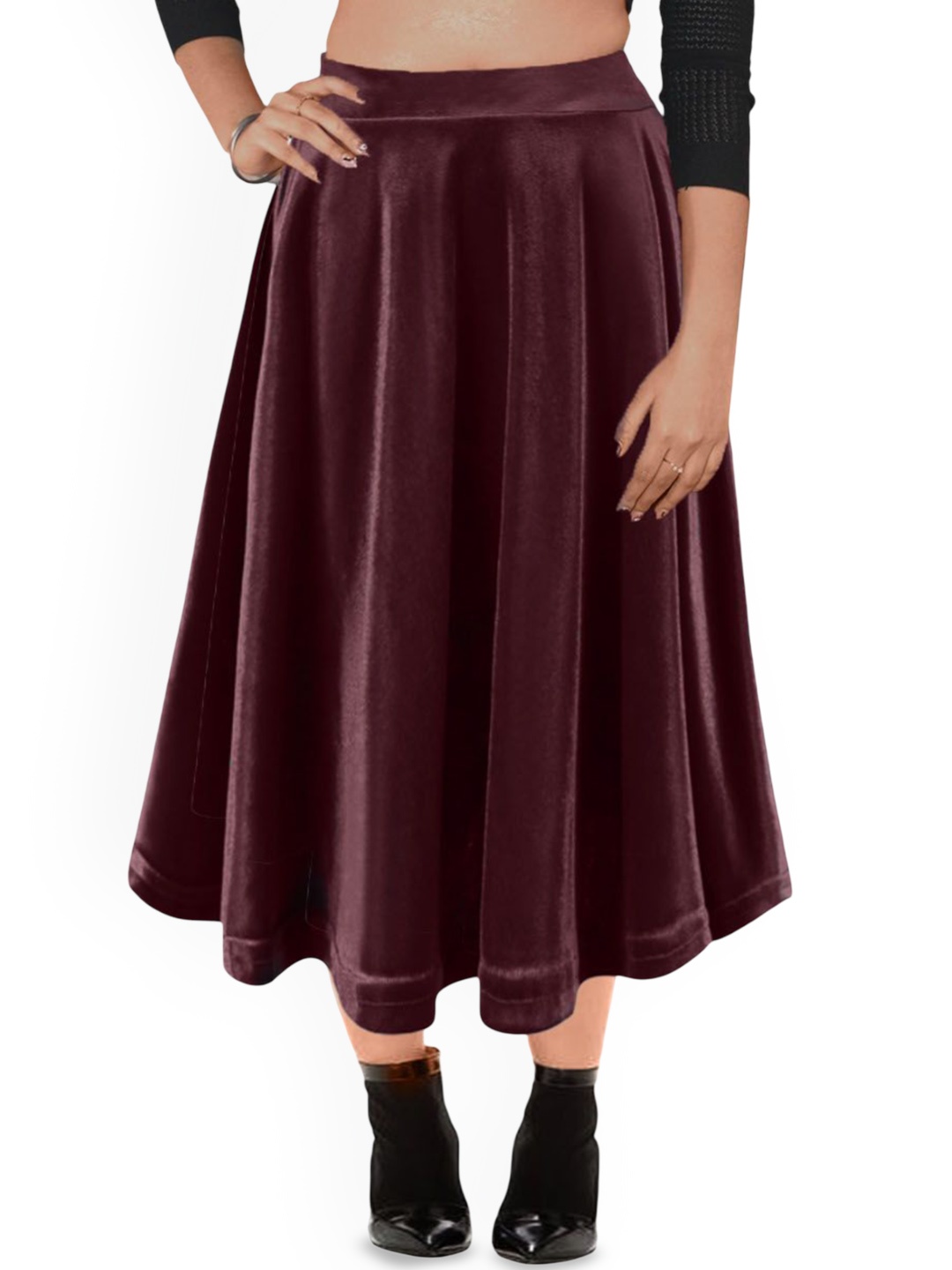 

PINK SHELL Women Mid Rise Flared Midi Skirts, Burgundy